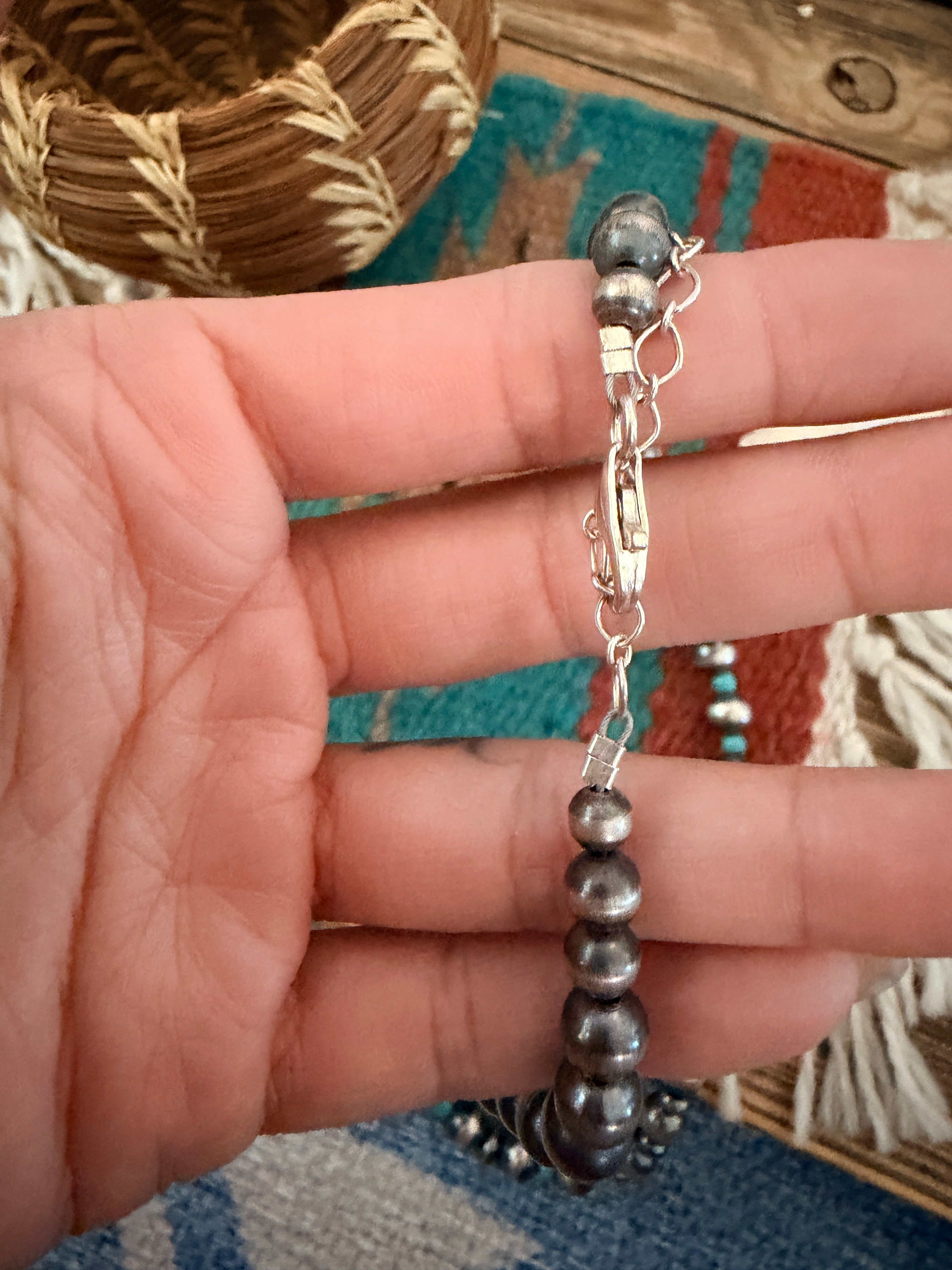 Handcrafted Turquoise & Sterling Silver Cluster Beaded Necklace by Sheila Becenti