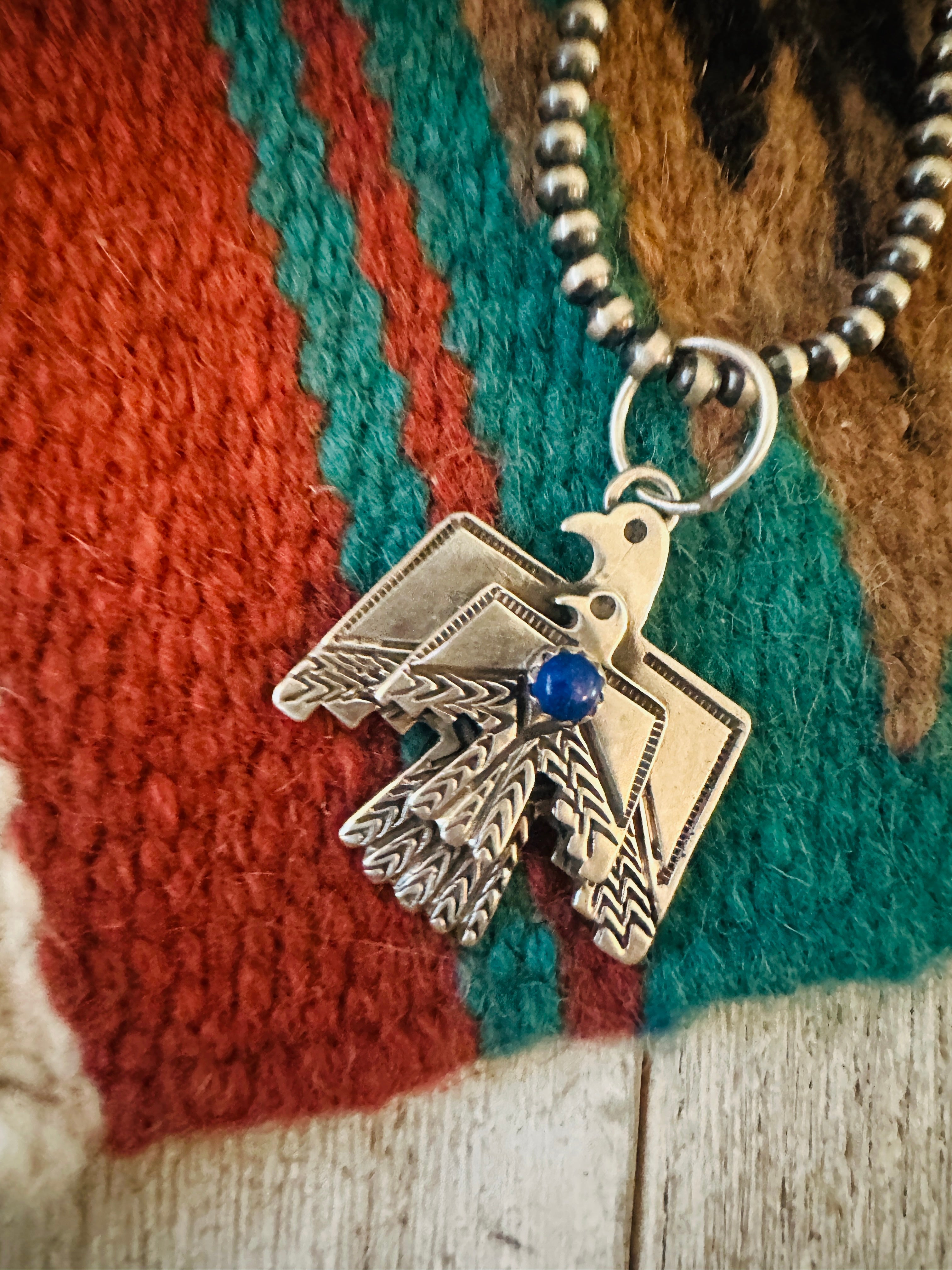 Handcrafted Sterling Silver & Lapis Thunderbird Pendant