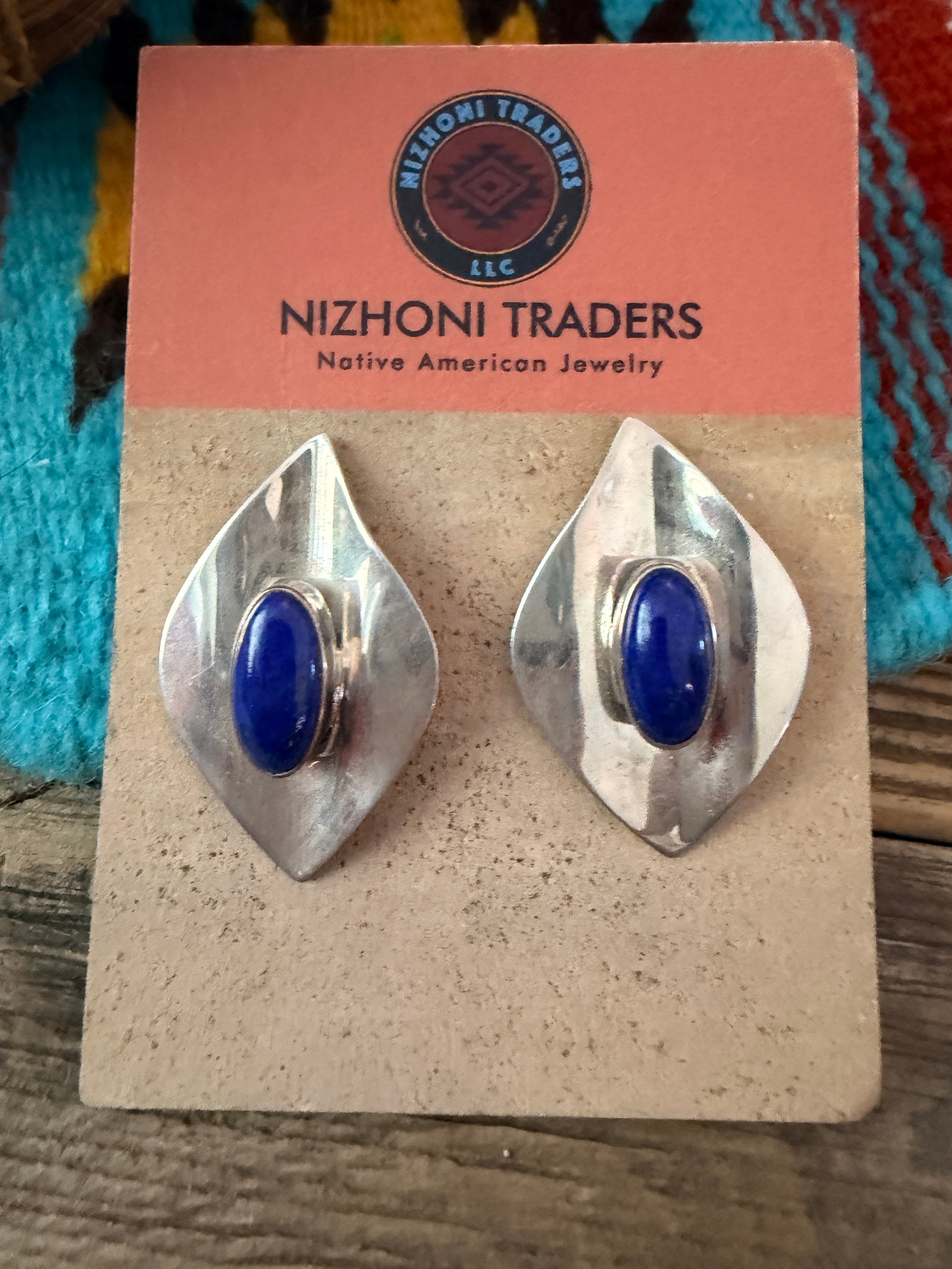 Old Pawn Handcrafted Sterling Silver & Lapis Post Earrings
