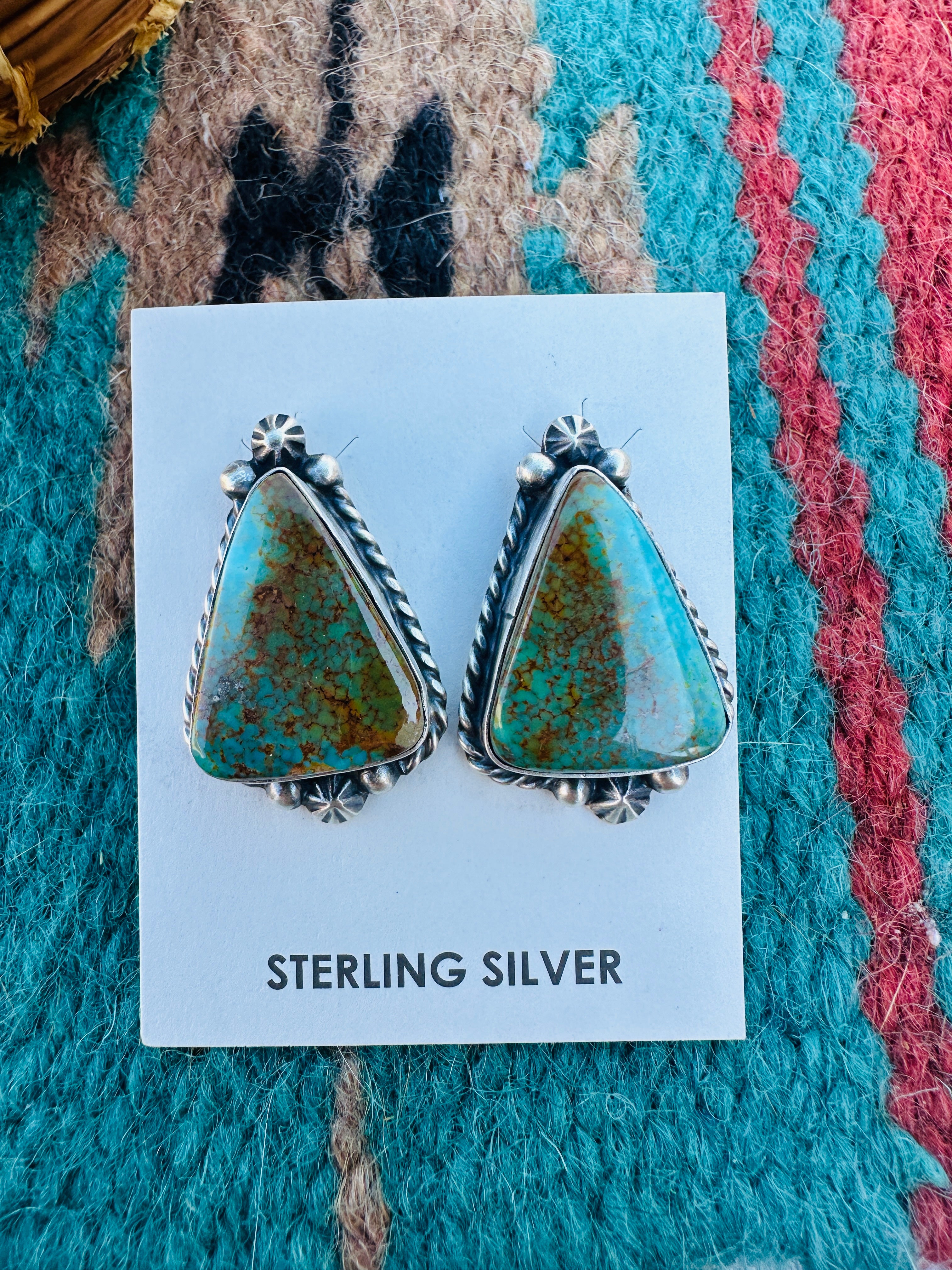 Handcrafted Kingman Turquoise & Sterling Silver Post Earrings