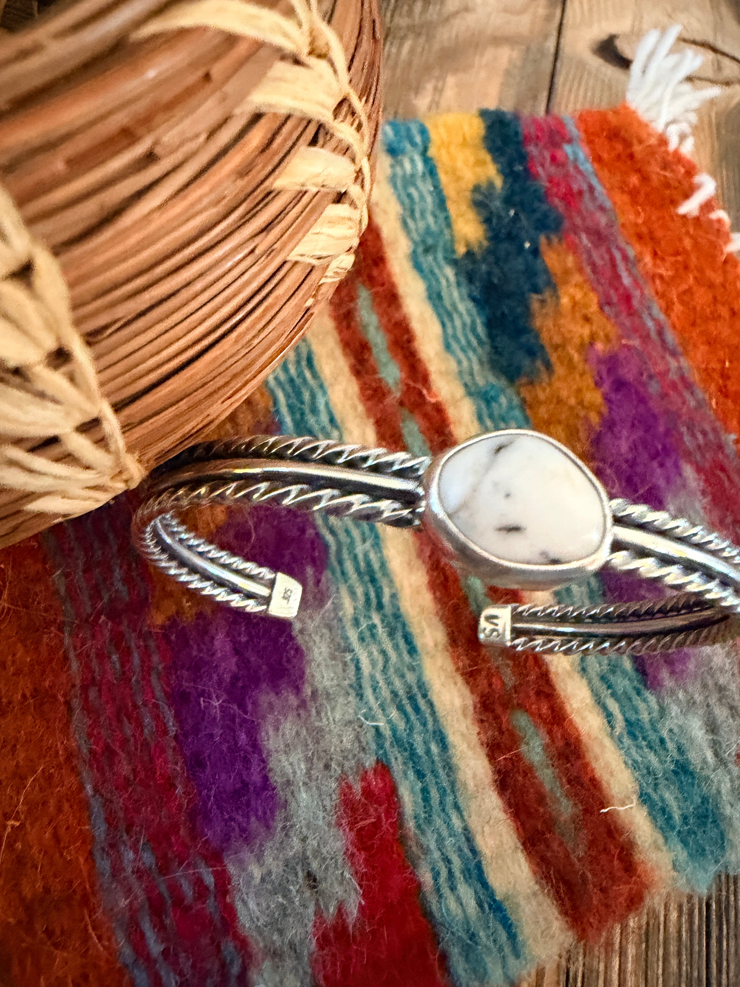 Handcrafted White Buffalo & Sterling Silver Cuff Bracelet
