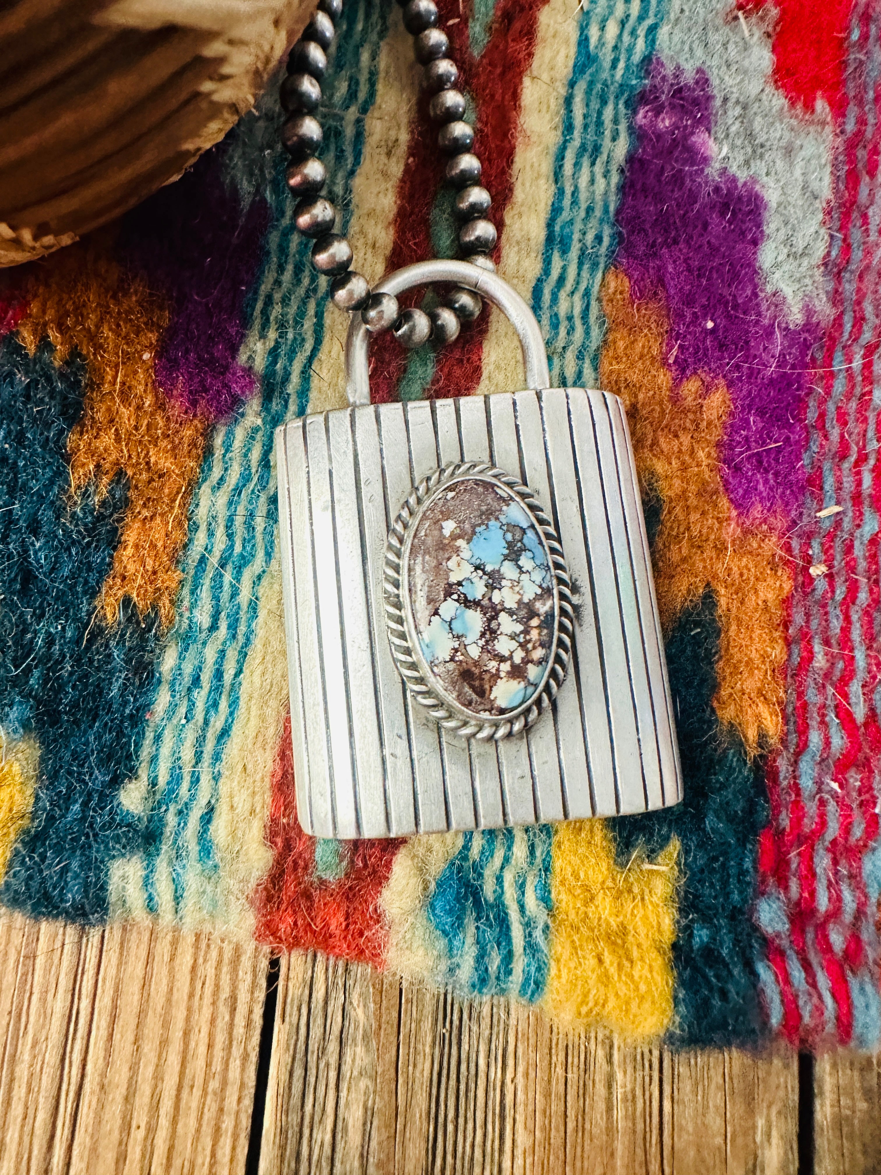 Handcrafted Turquoise & Sterling Silver Locket Style Pendant by Charles Johnson