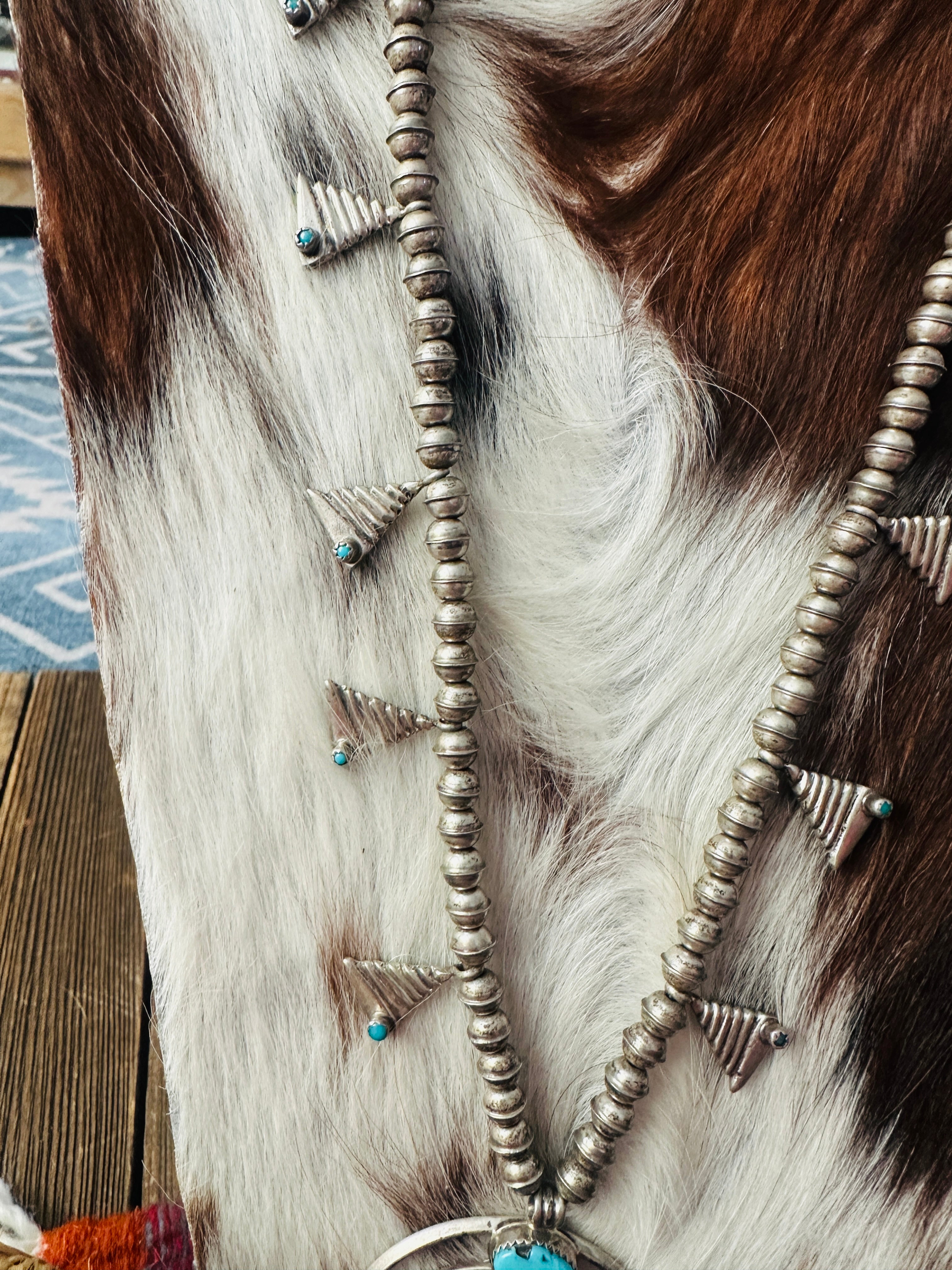 Old Pawn Handcrafted Turquoise & Sterling Silver Squash Blossom Necklace