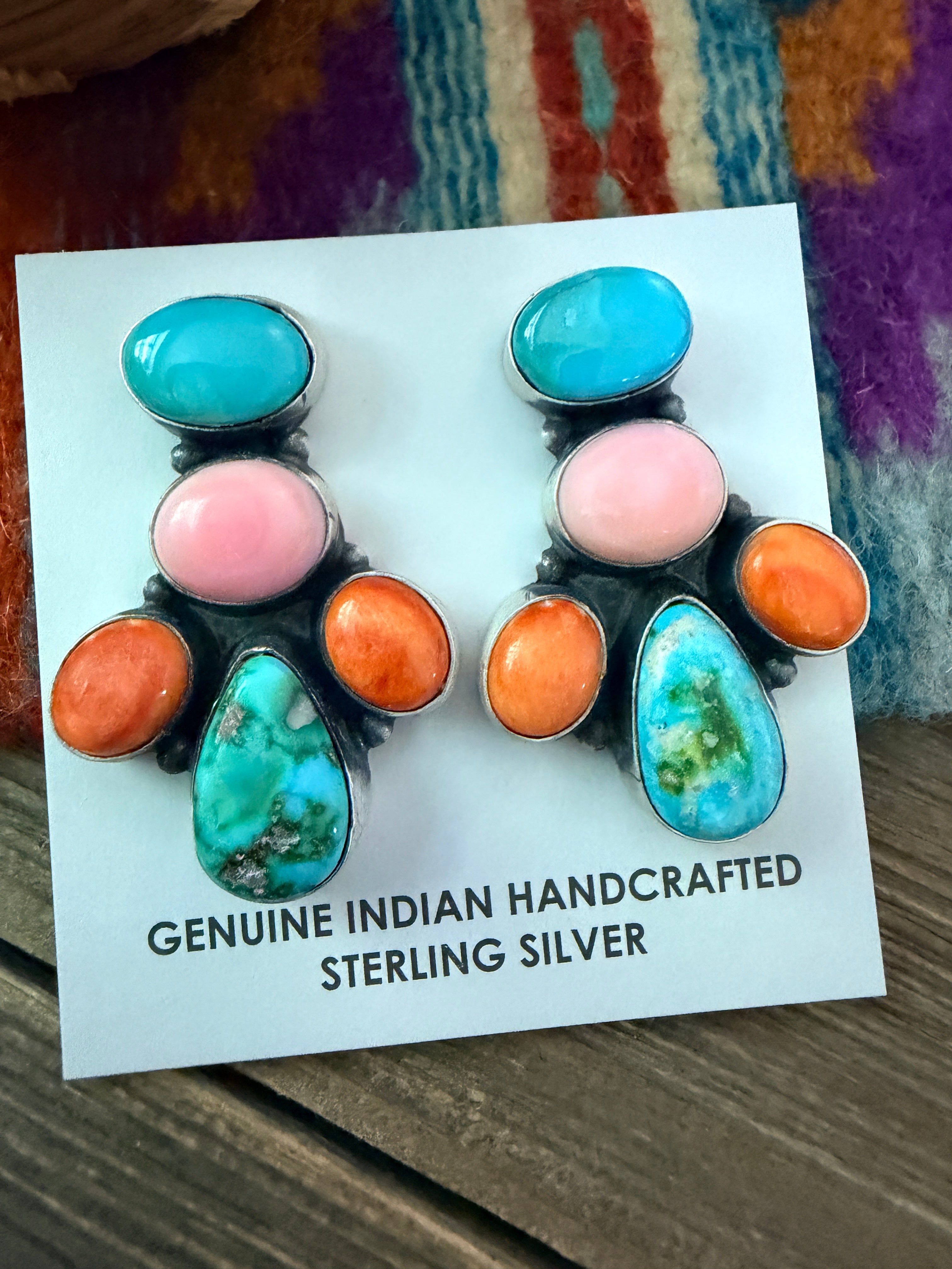 Handcrafted Multi Stone & Sterling Silver Dangle Earrings