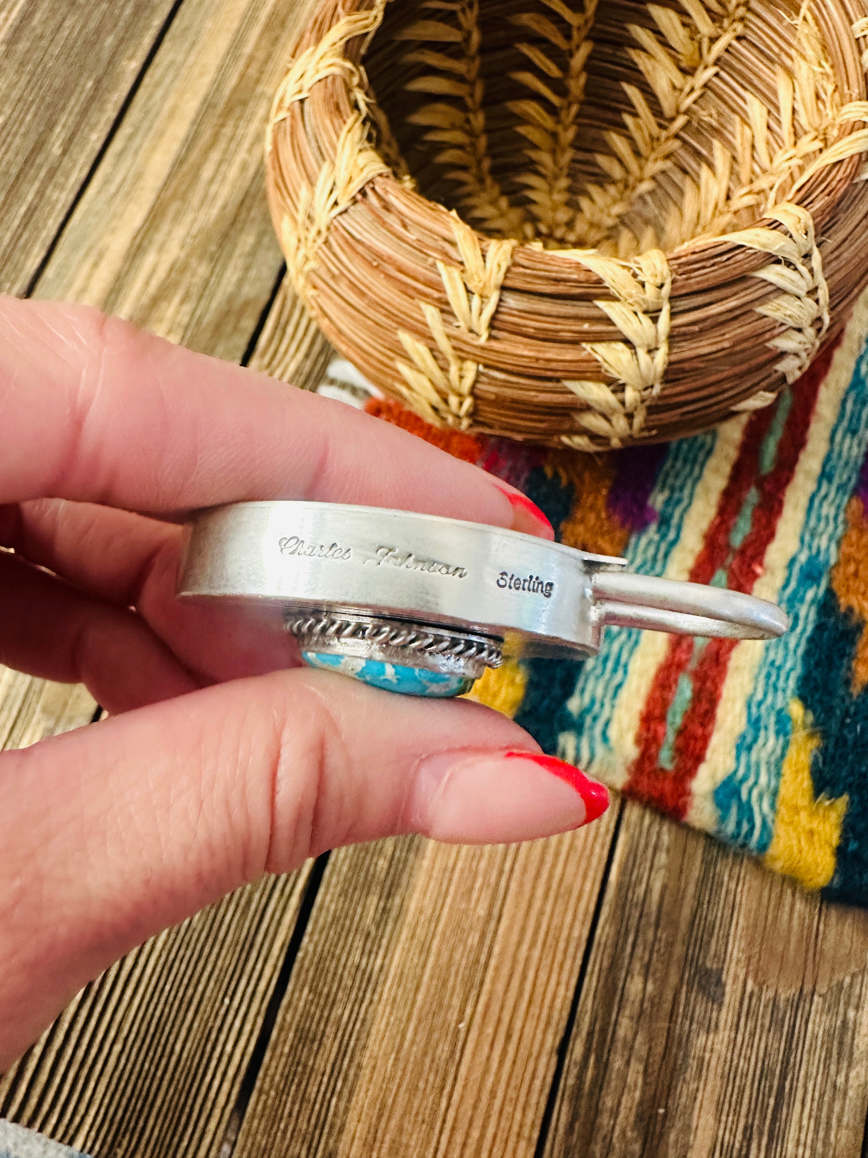 Handcrafted Turquoise & Sterling Silver Locket Style Pendant by Charles Johnson