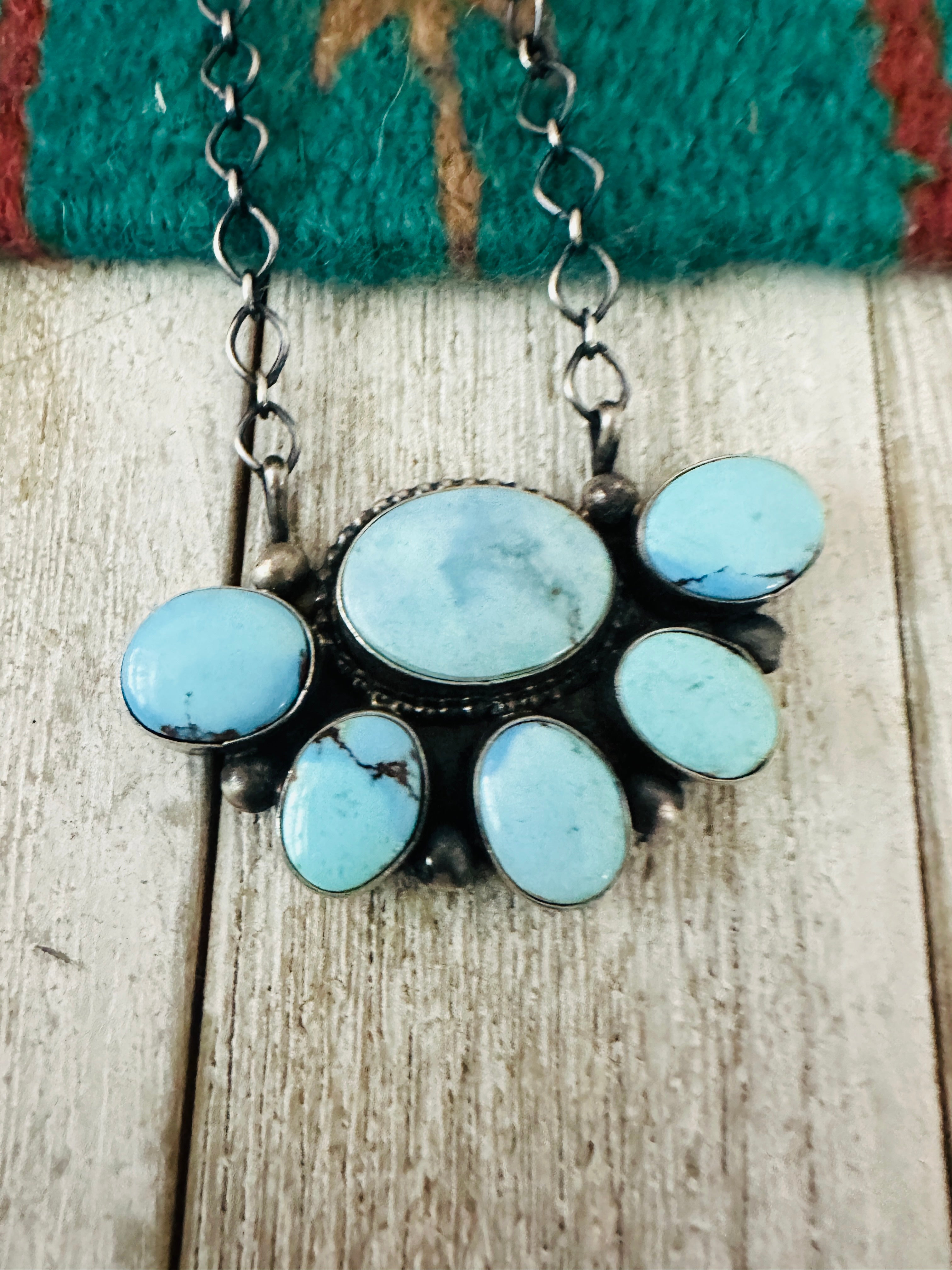 Handcrafted Sterling Silver & Golden Hills Turquoise Cluster Necklace