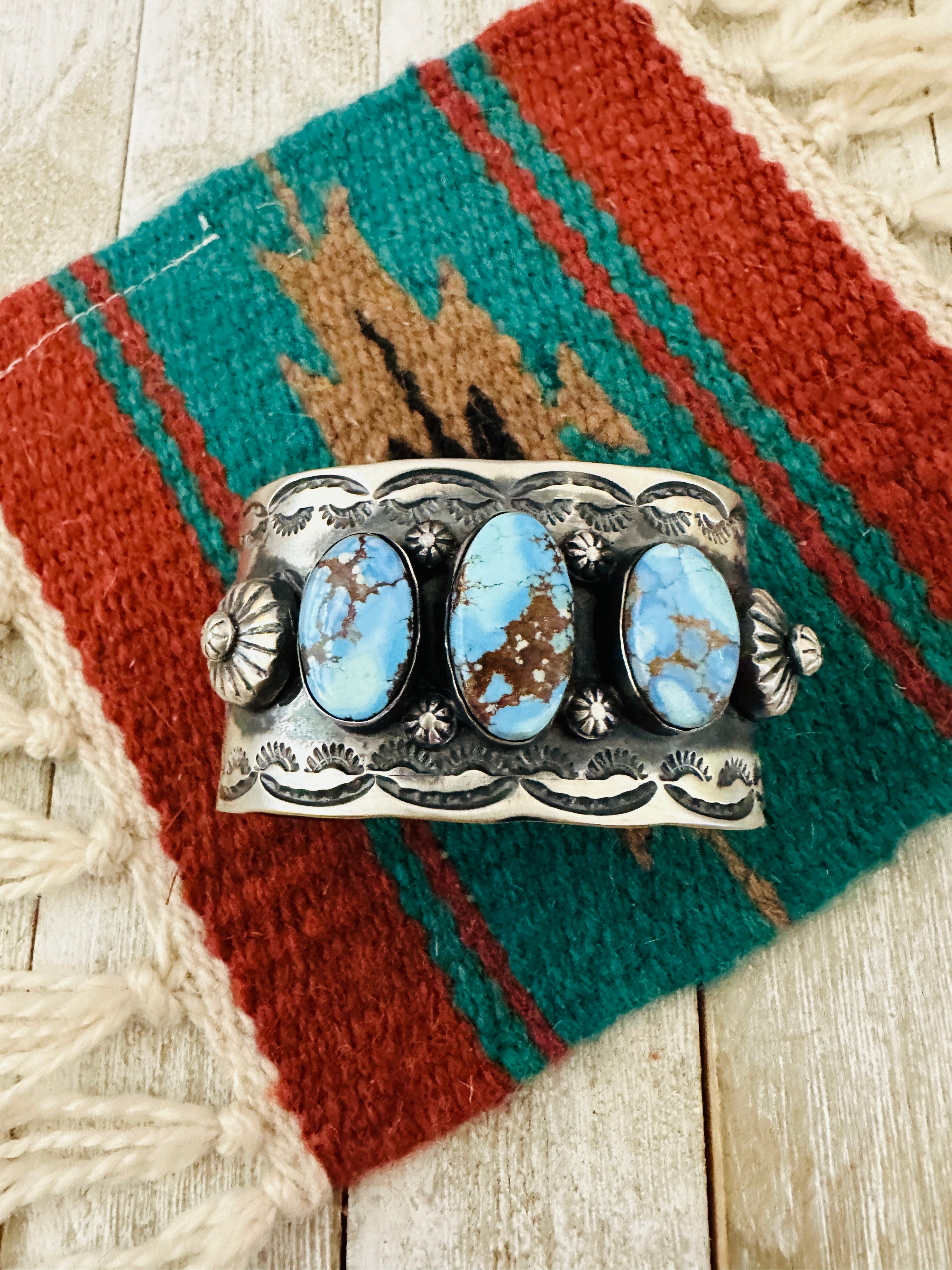Handcrafted Sterling Silver & Golden Hills Turquoise Cuff Bracelet by Chimney Butte /