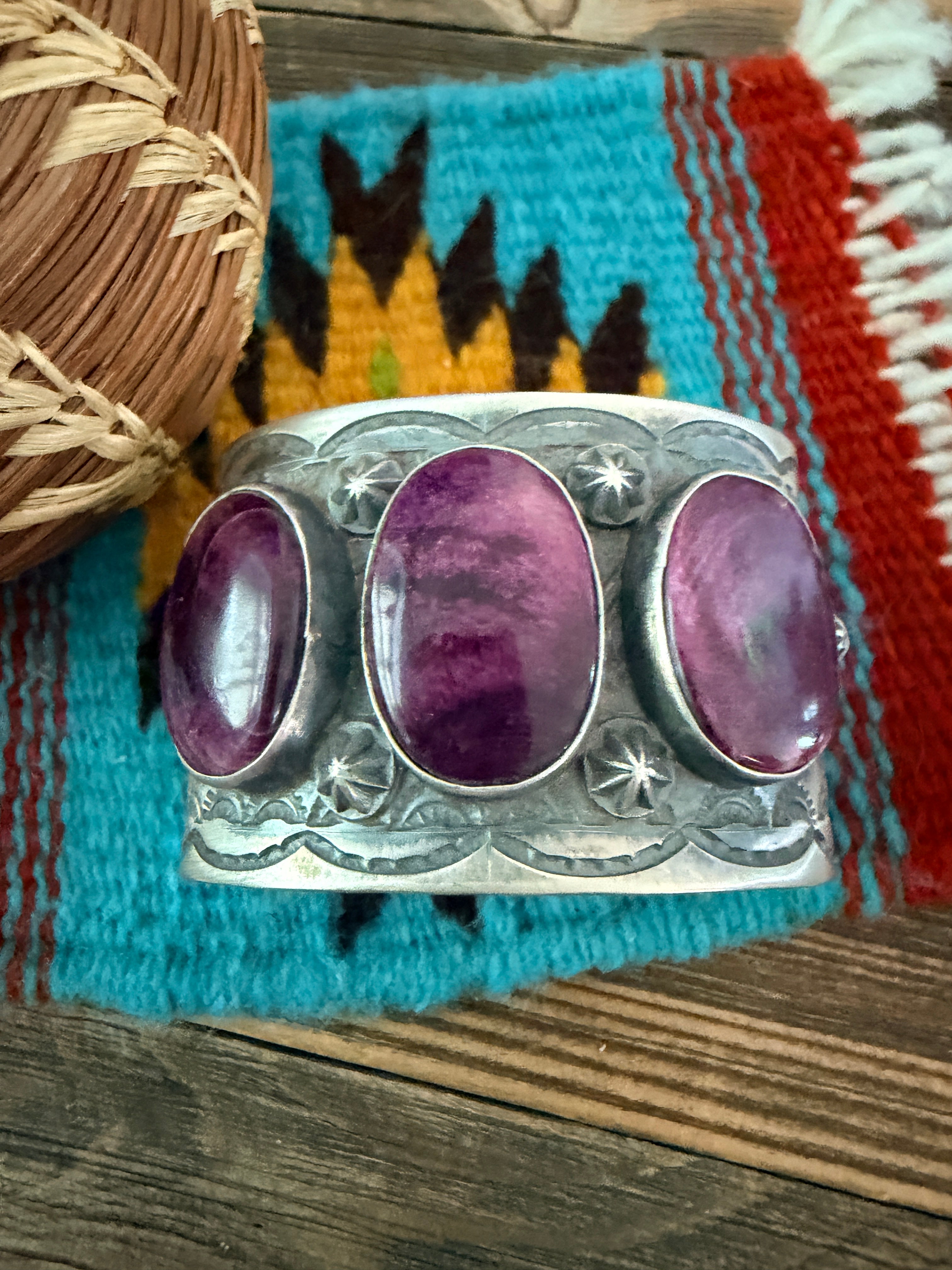 Handcrafted Purple Spiny Oyster & Sterling Silver Cuff Bracelet by Chimney Butte