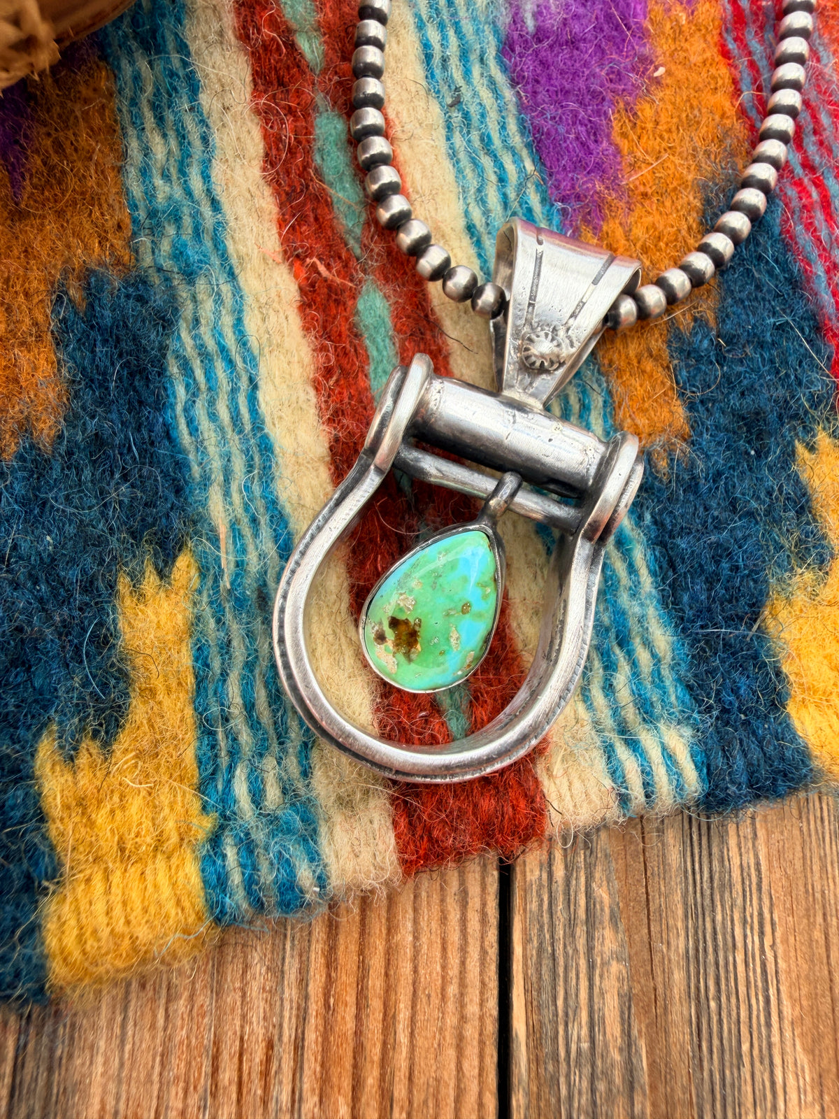 Handcrafted Sterling Silver & Turquoise Stirrup Pendant by Charles Johnson