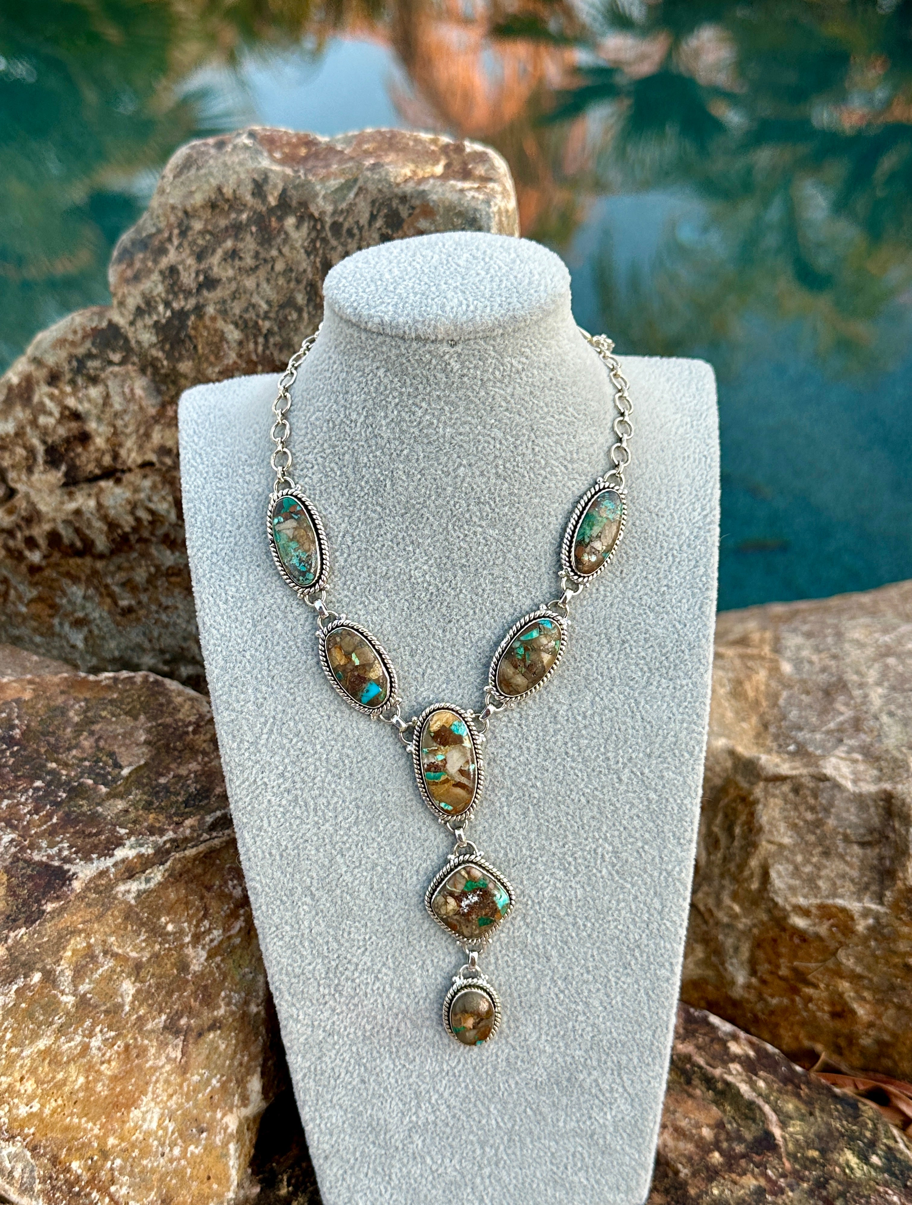 Handmade Royston Ribbon Turquoise & Sterling Silver Lariat Necklace