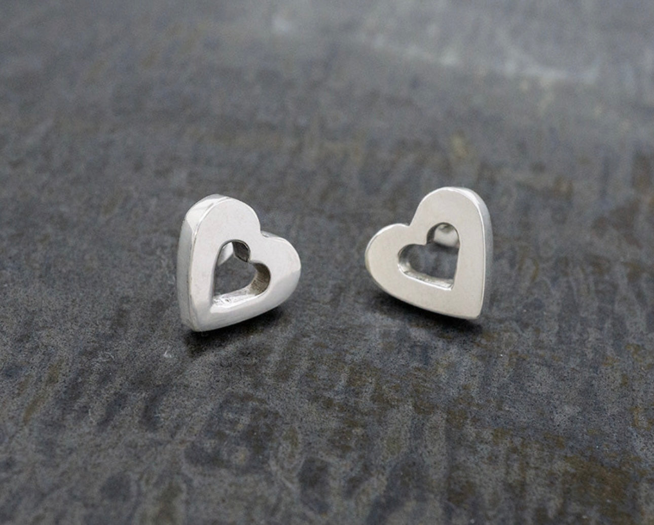 Hollow Heart Sterling Silver Stud Earrings