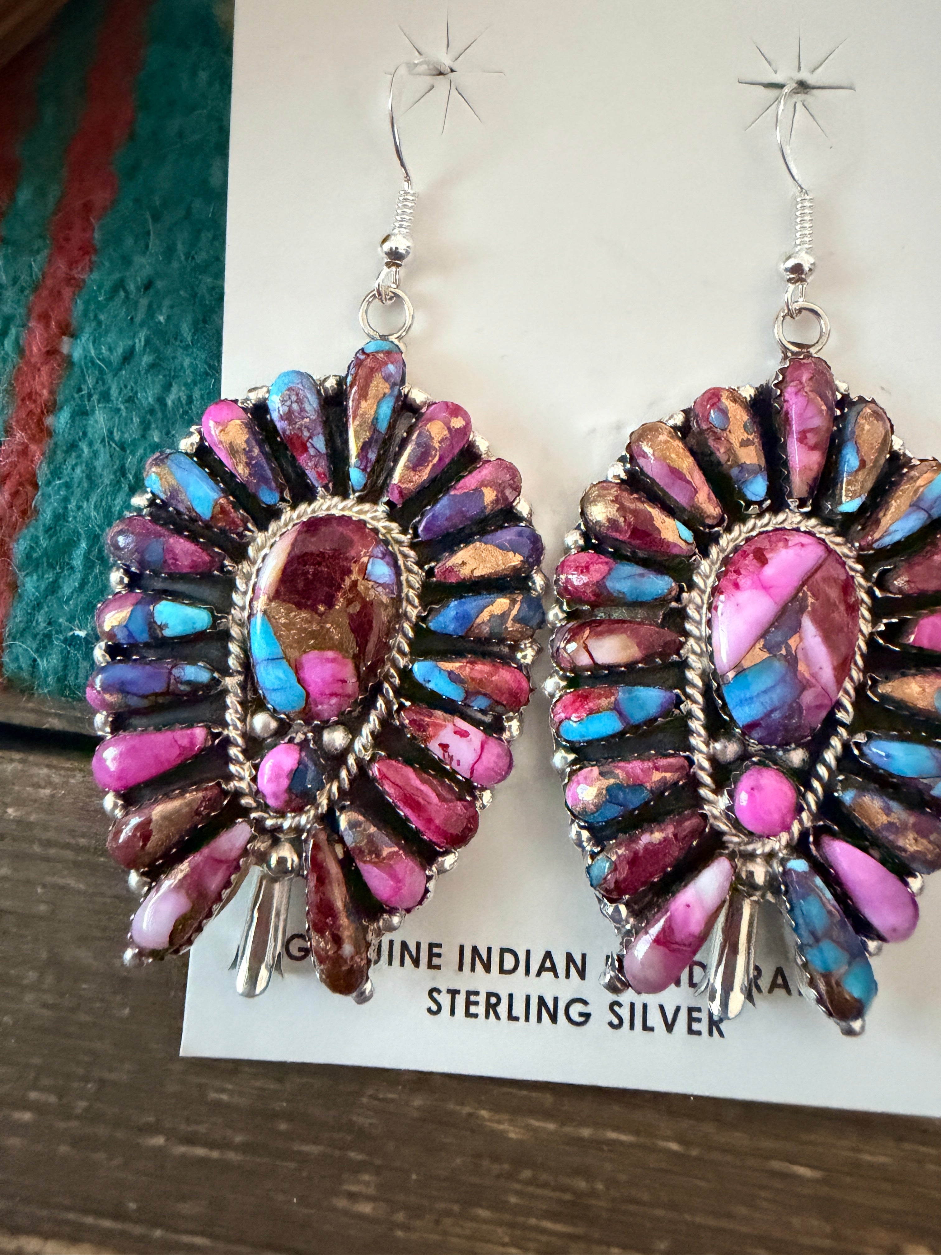 Handcrafted Pink Dream Mojave & Sterling Silver Cluster Dangle Earrings