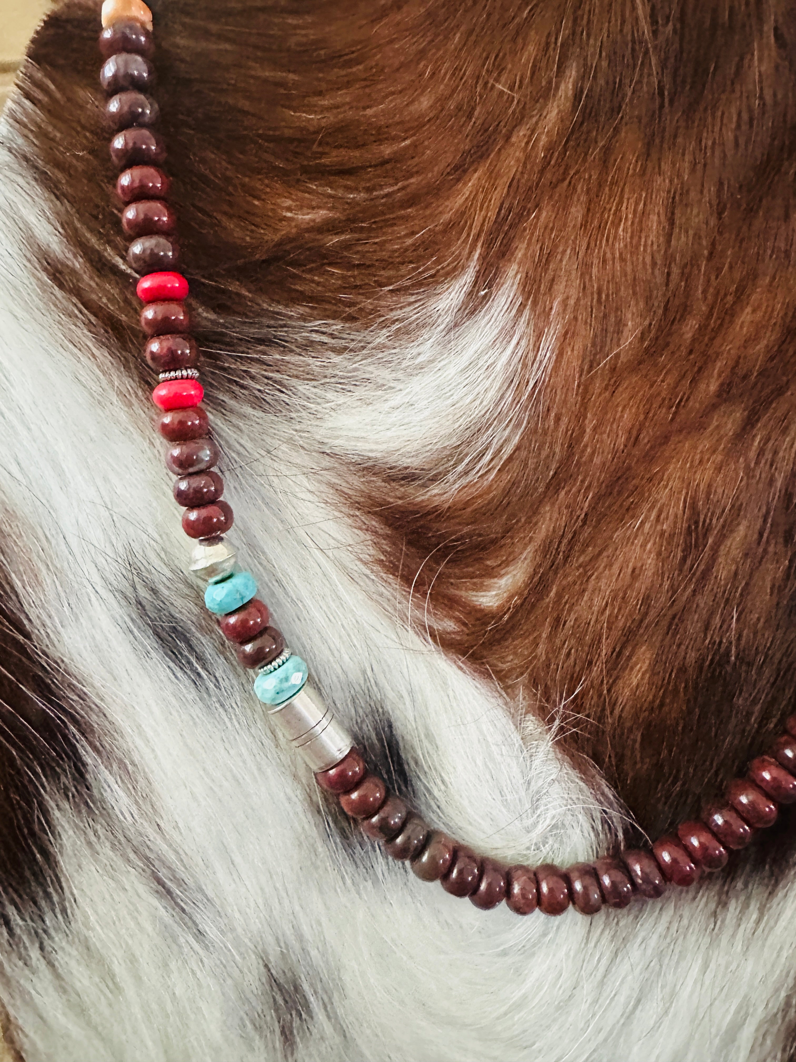 Handcrafted Multi Stone & Sterling Silver Beaded 16” Necklace by T & R Singer