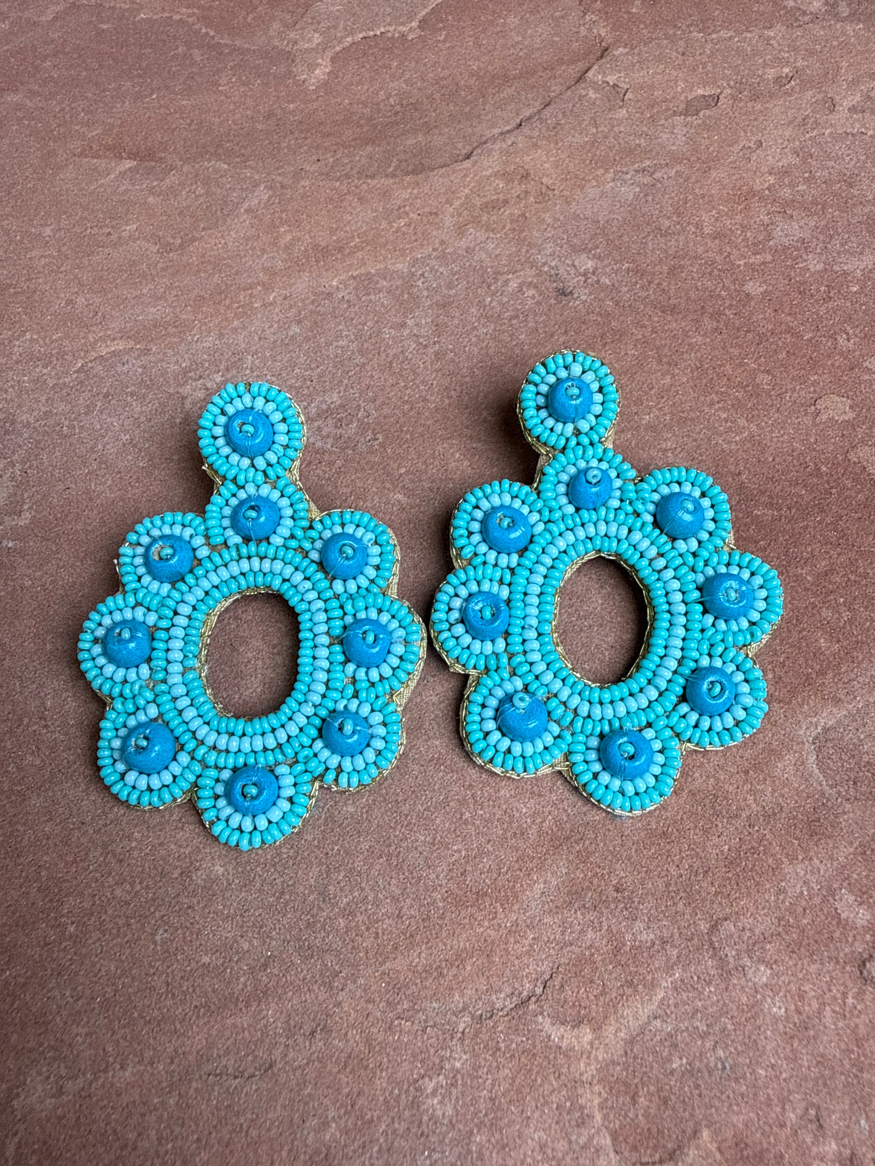 “The Golden Collection” Handmade Turquoise Beaded Flower Earrings