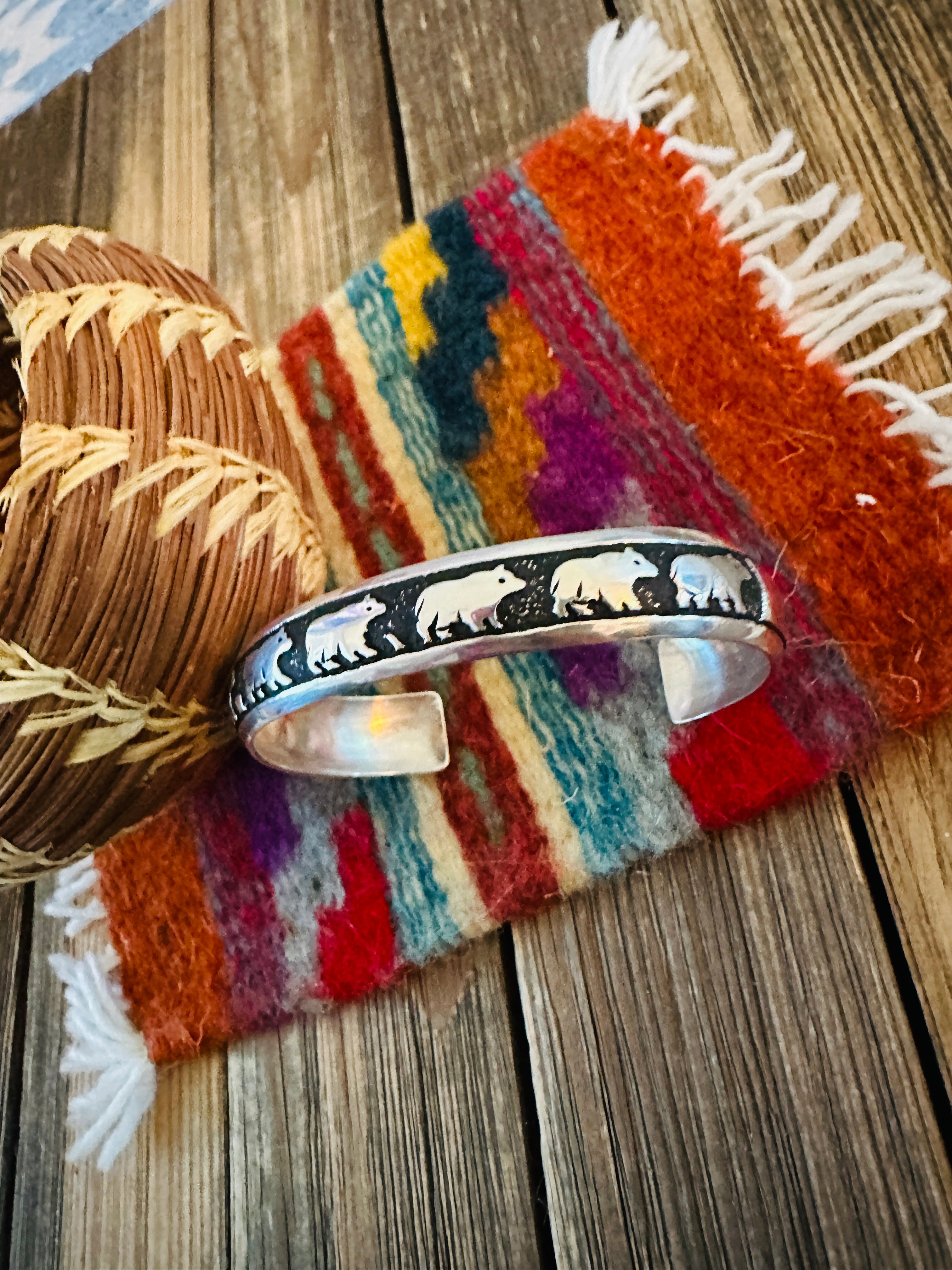 Handcrafted Sterling Silver Bear Cuff Bracelet by T & R Singer