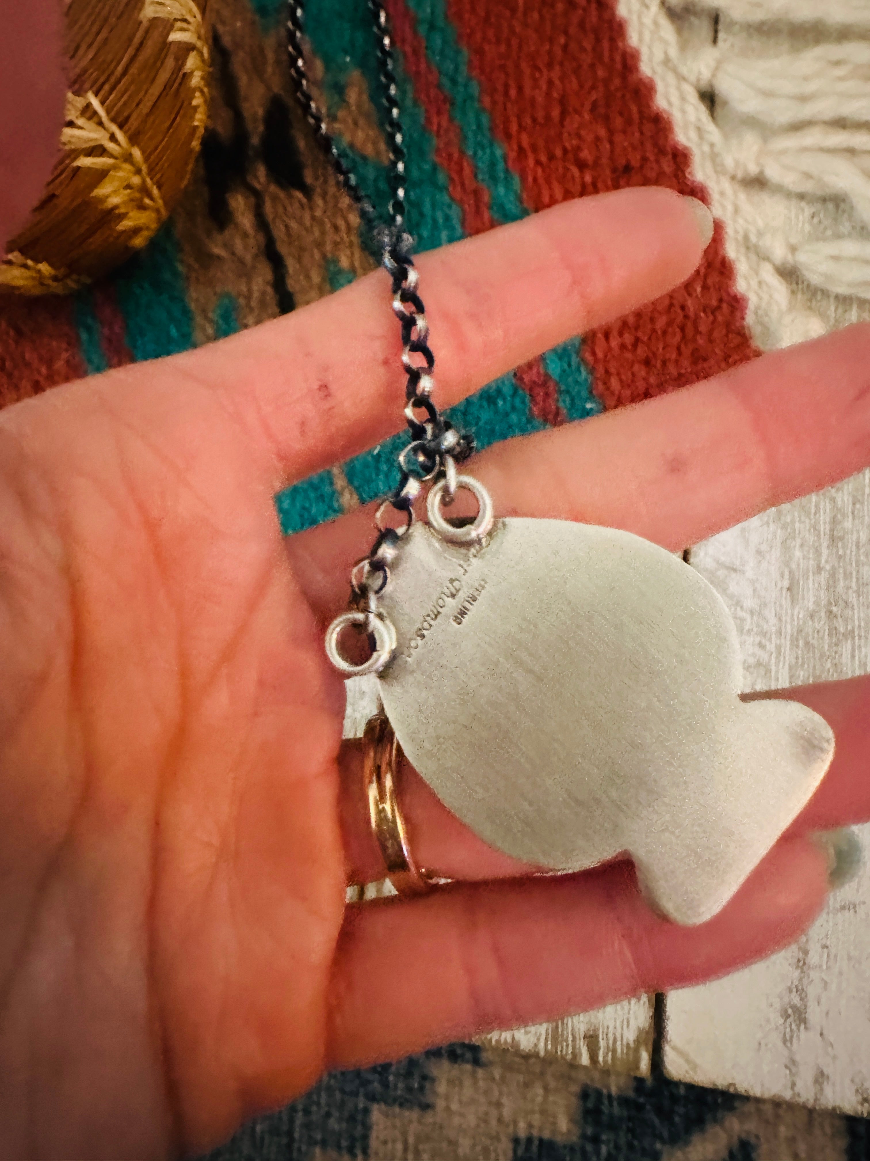 Navajo Sterling Silver & Multi Stone Inlay Spade Necklace