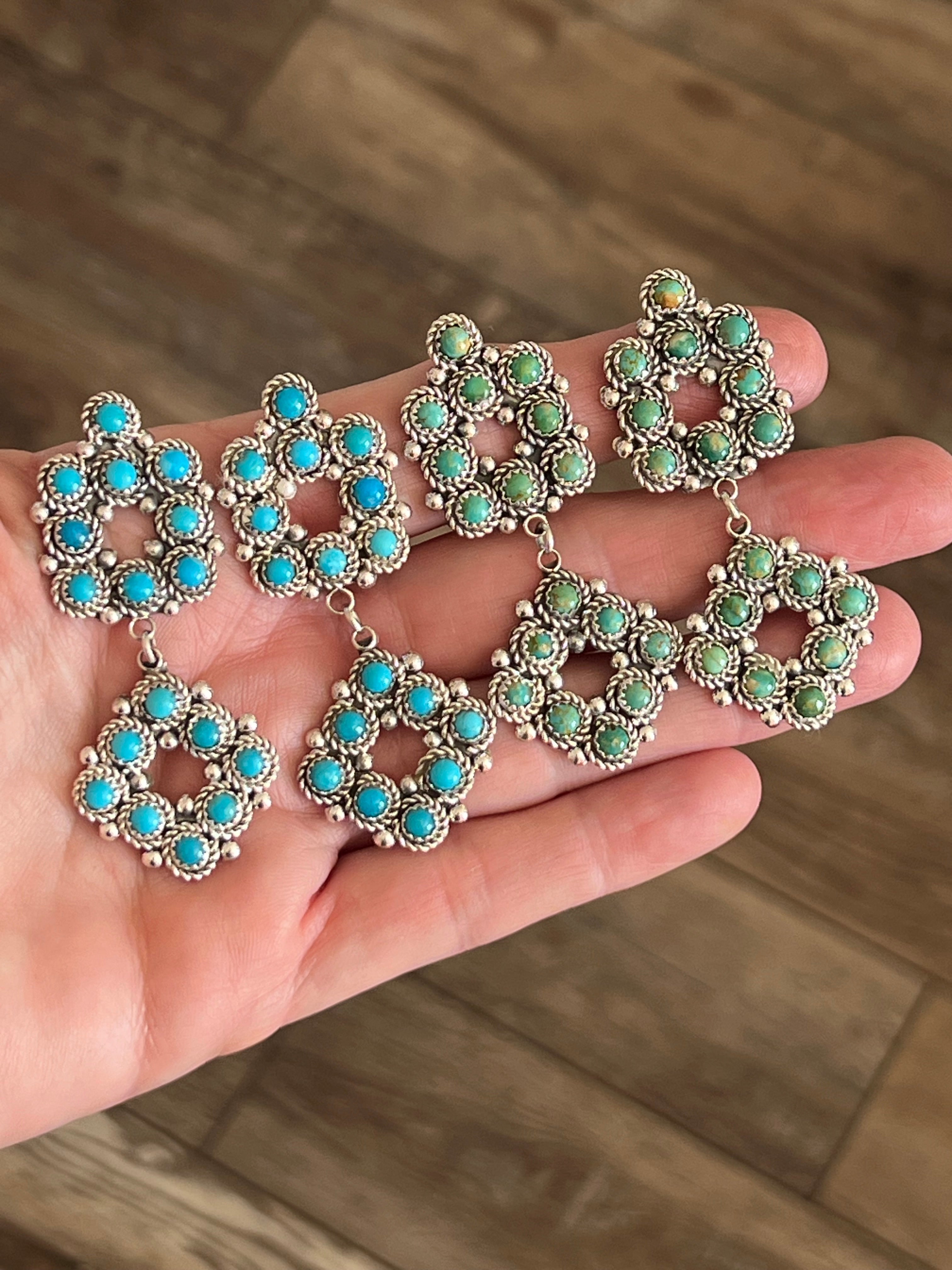 Handcrafted Sterling Silver and Snake Eye Turquoise Cluster Earrings by Dillon Cheama