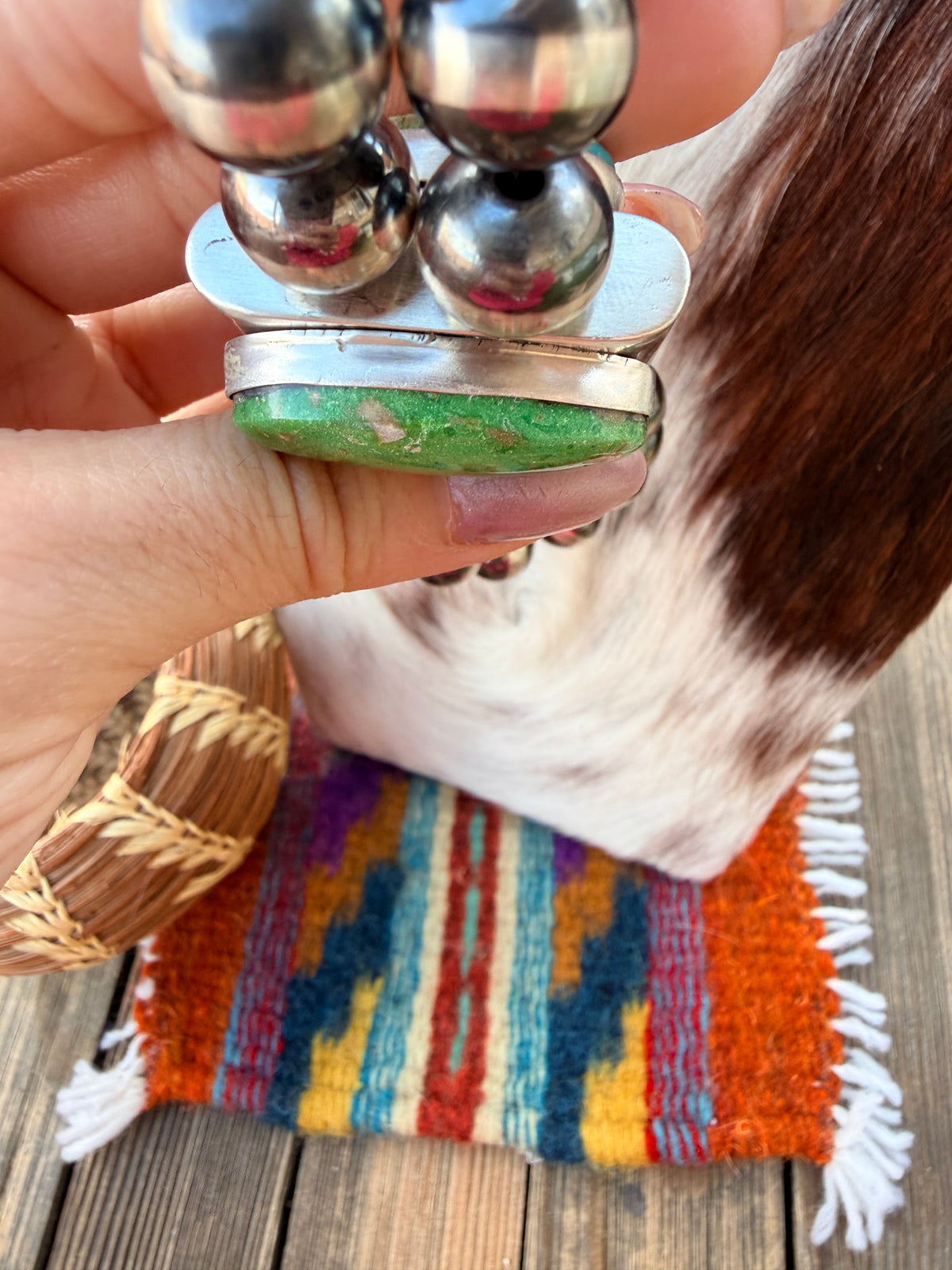 Handcrafted Turquoise & Sterling Silver Beaded Double Sided Jacla Necklace