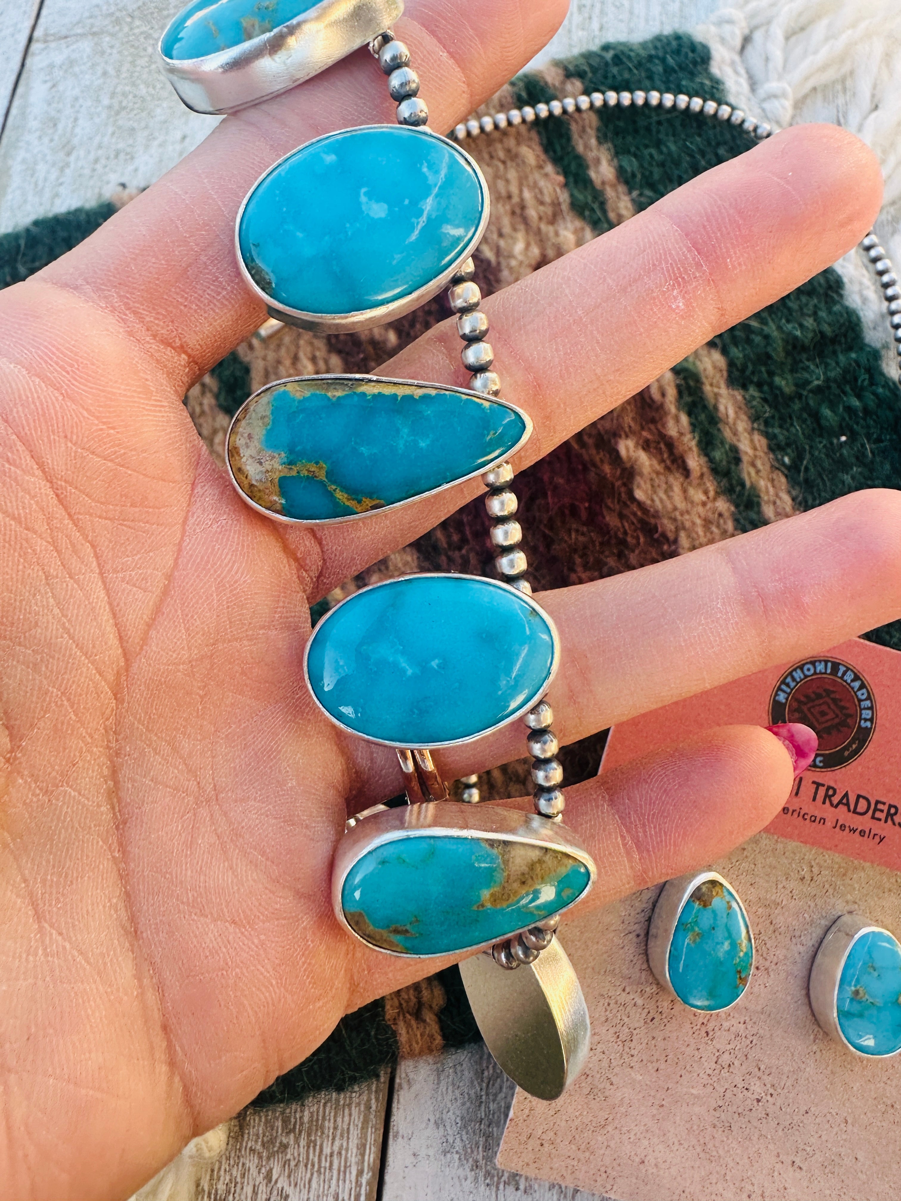 Handcrafted Turquoise & Sterling Silver Necklace and Earring Set