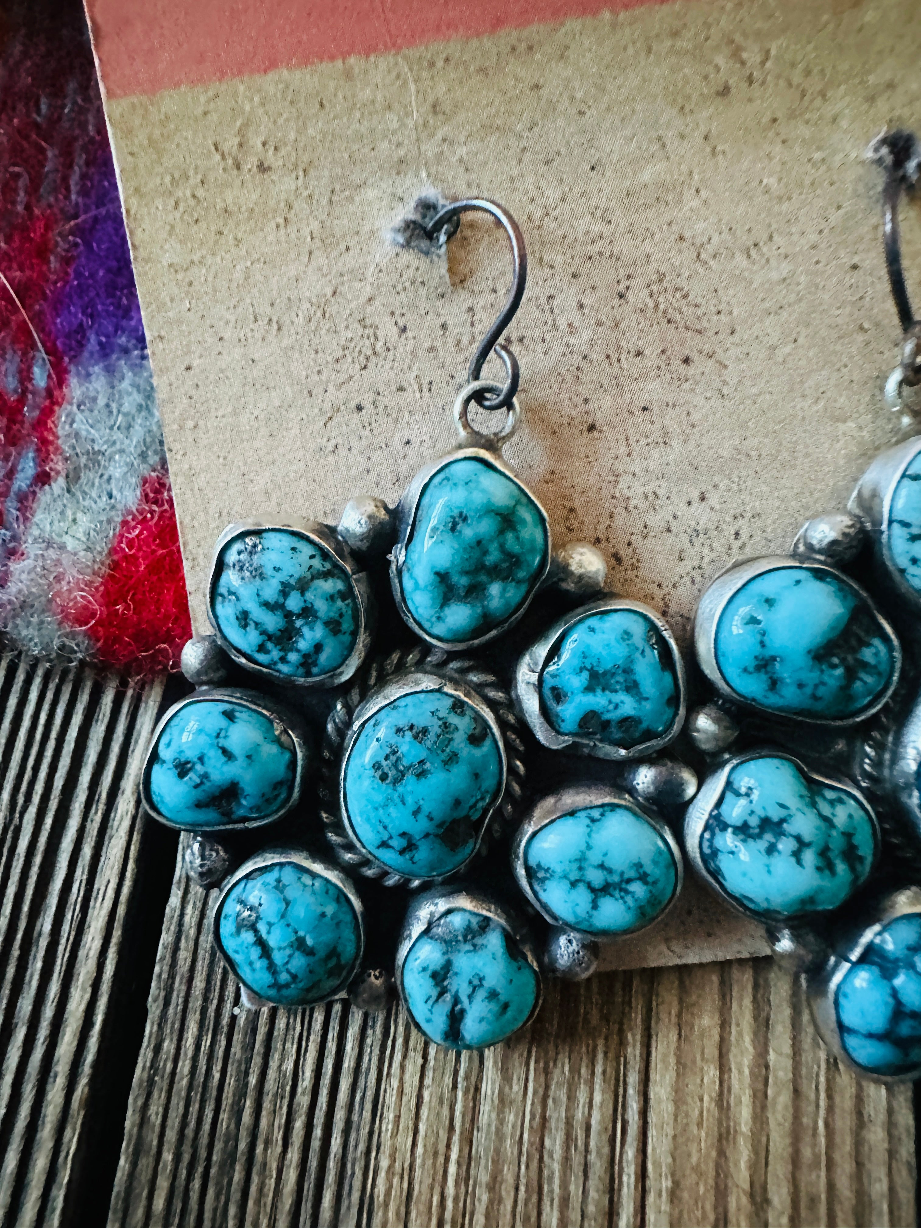 Handcrafted Kingman Web Turquoise & Sterling Silver Dangle Earrings by Eleanor Largo