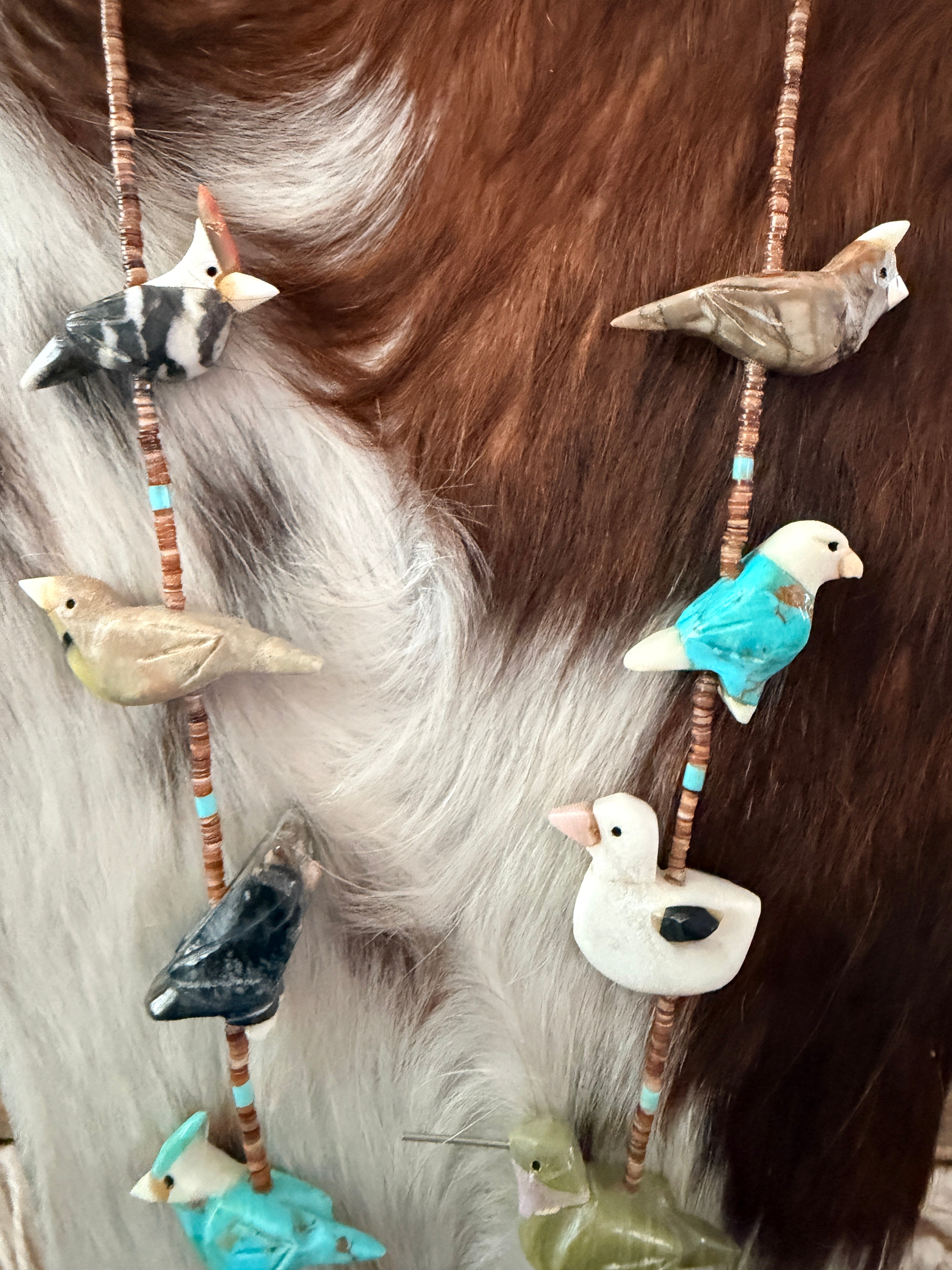 Old Pawn Handcrafted Multi Stone Fetish Bird Beaded 30” Necklace
