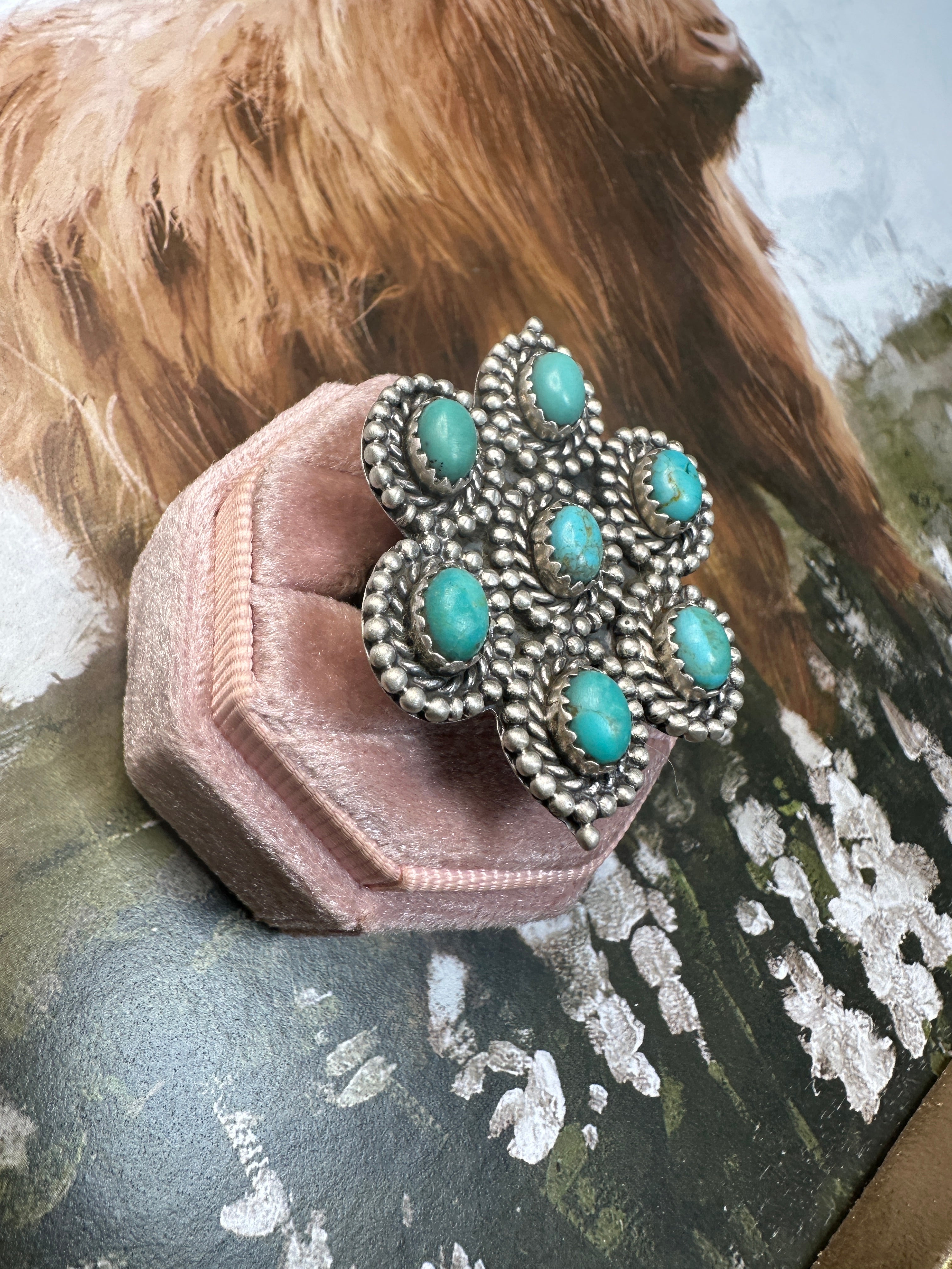 Nizhoni Handmade Adjustable Turquoise Sterling Silver Flower Ring