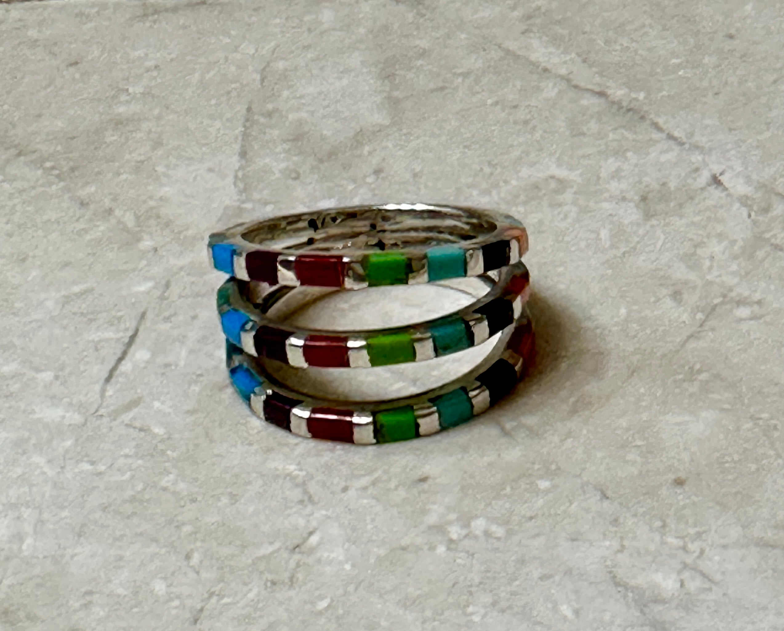 Multistone 3 Row Sterling Silver Heart Ring Size