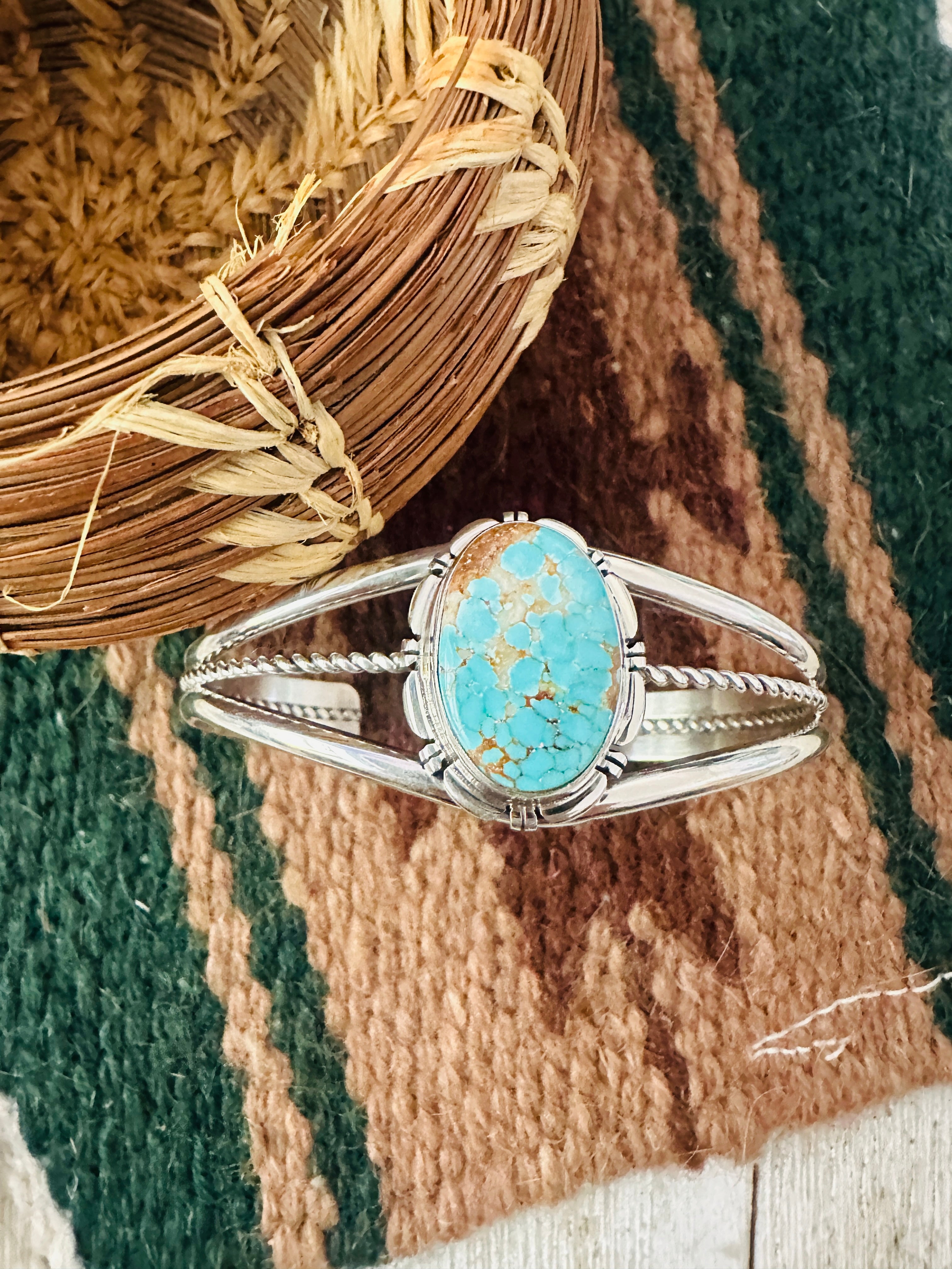 Handcrafted Old Pawn Turquoise & Sterling Silver Cuff Bracelet