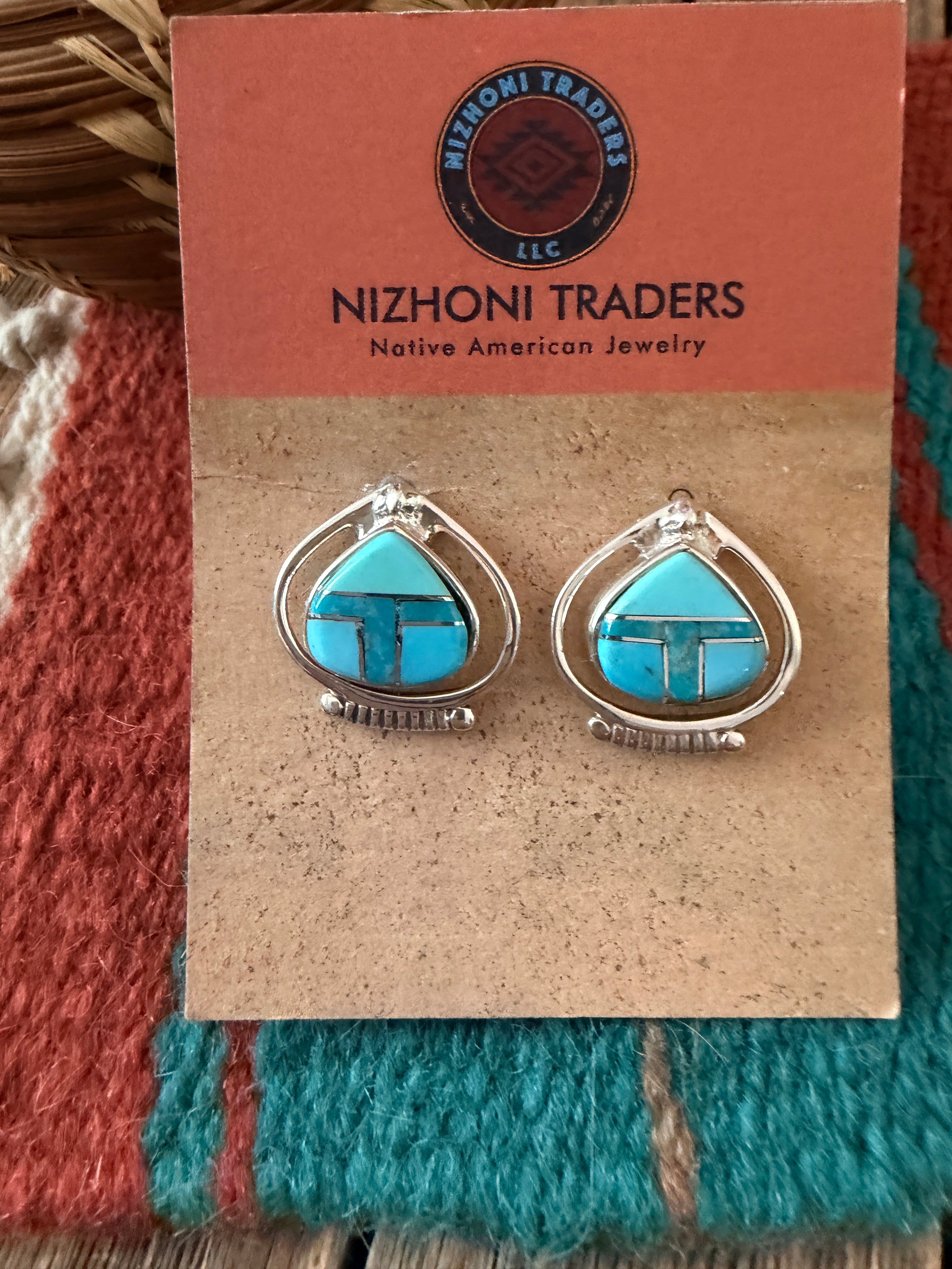Handcrafted Turquoise & Sterling Silver Inlay Post Earrings
