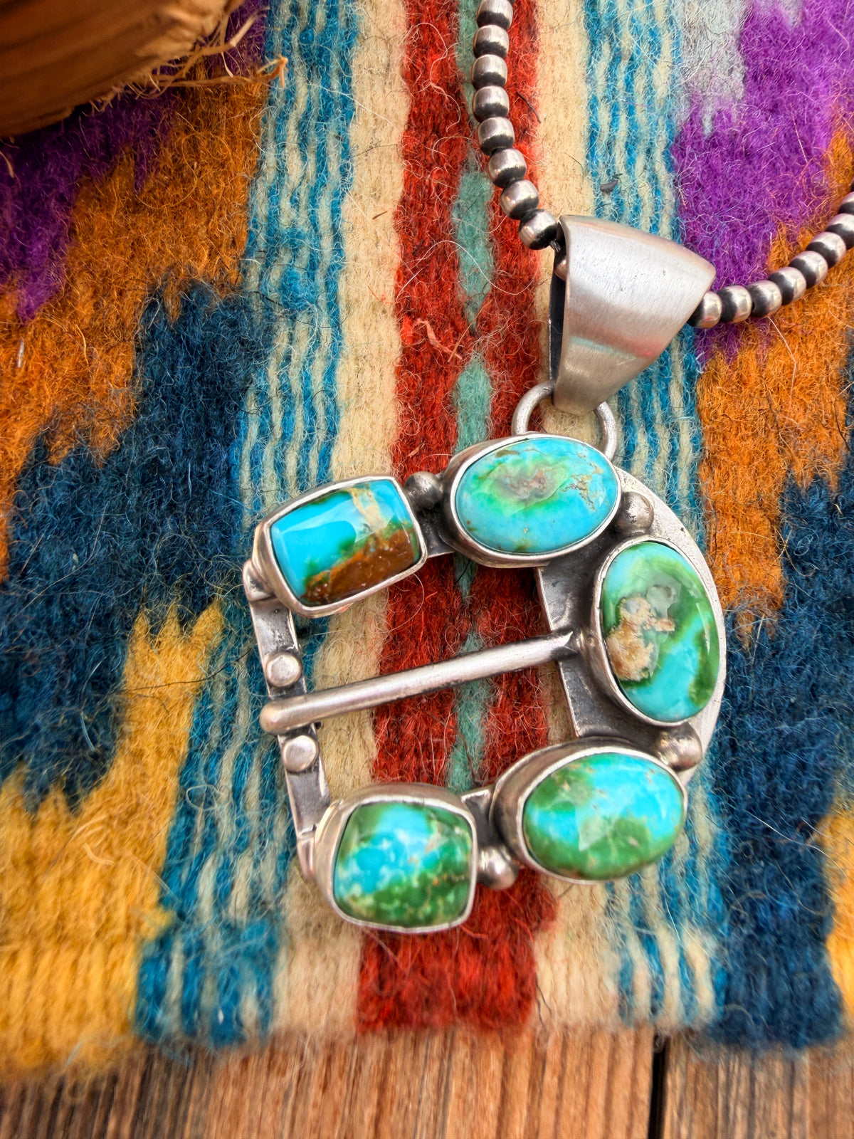 Handcrafted Sterling Silver & Turquoise Belt Buckle Pendant by Russell Sam