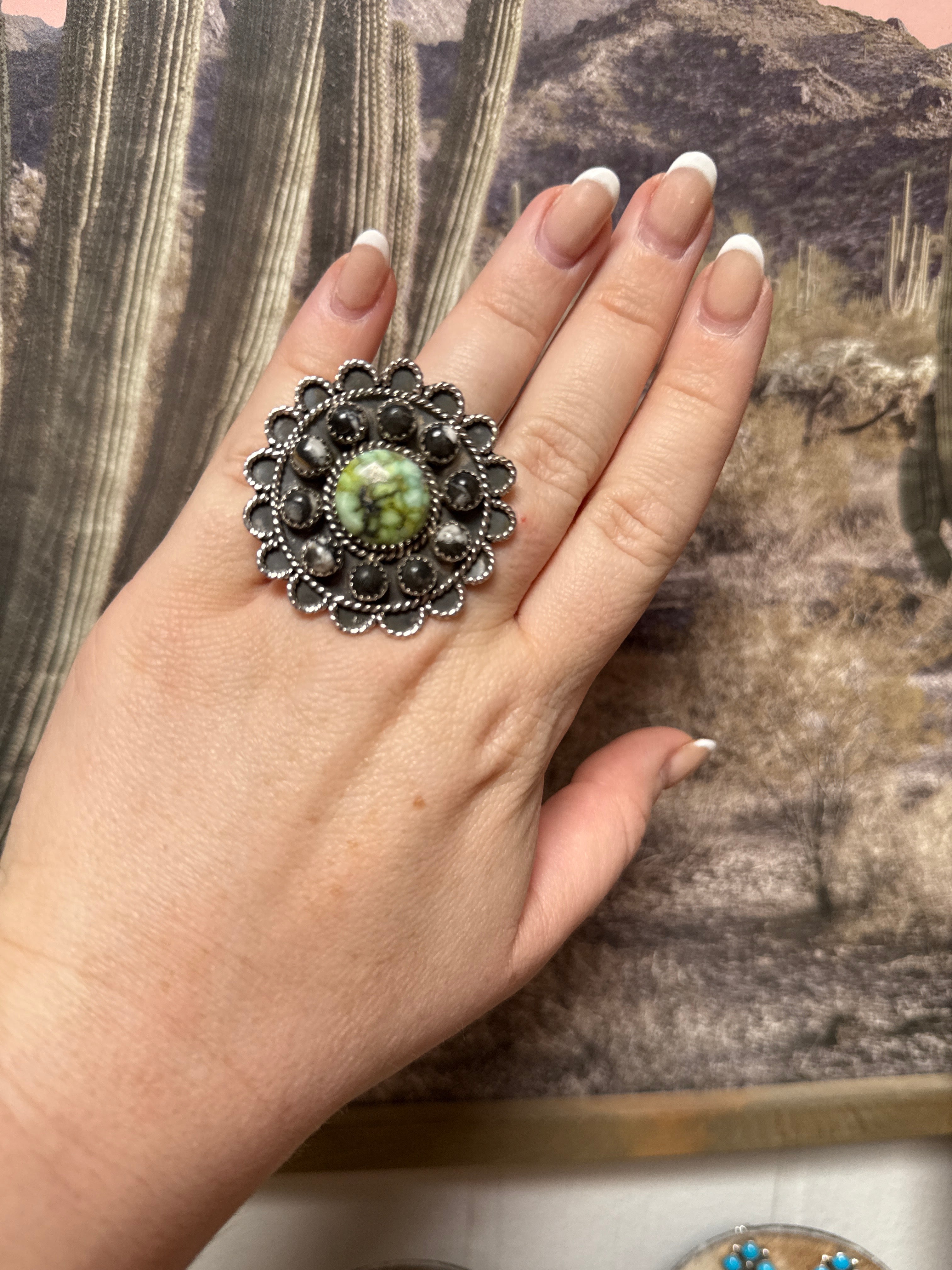 Handmade White Buffalo & Palomino Turquoise Sterling Adjustable Ring