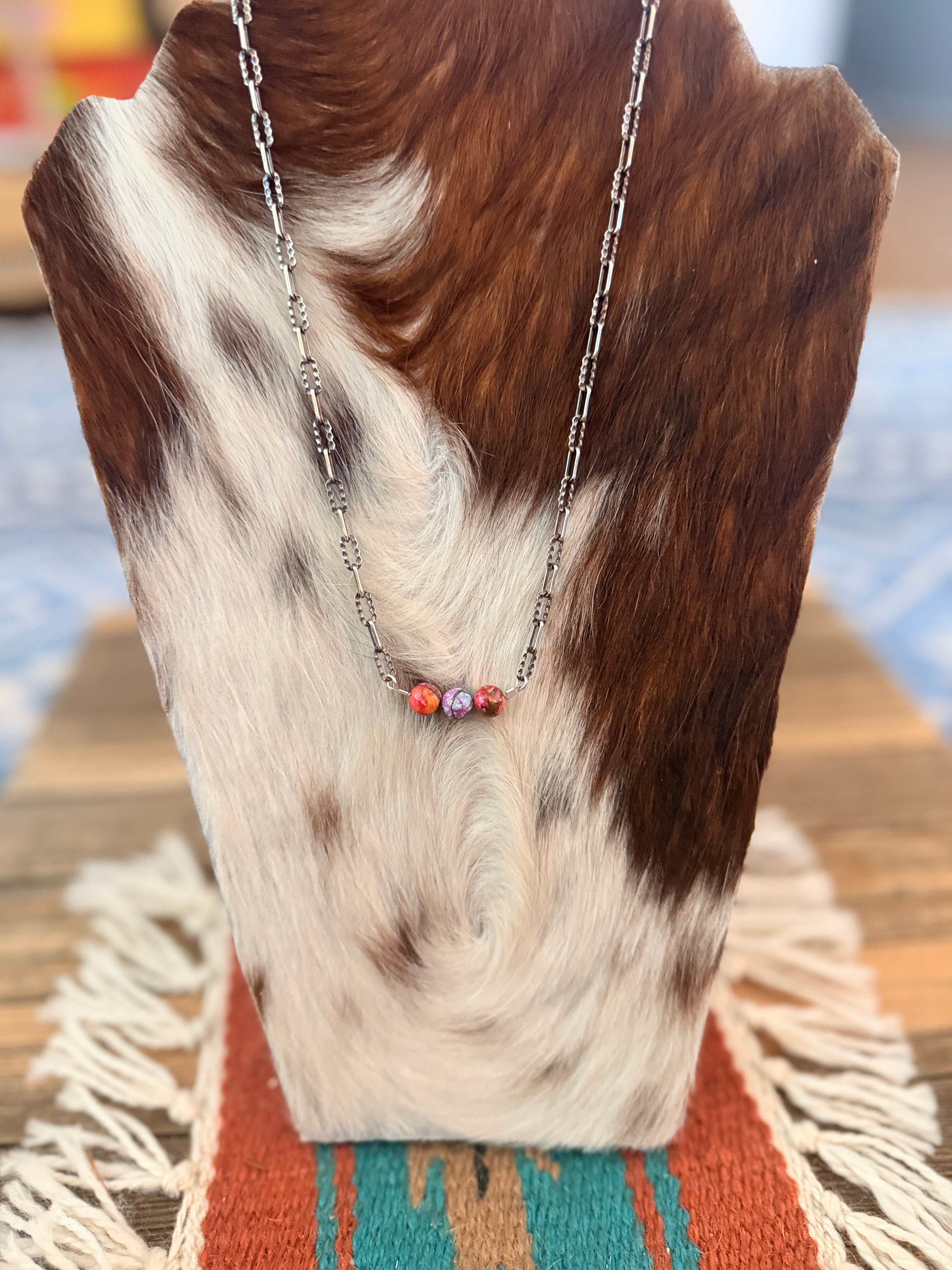 Handmade Sterling Silver & Pink Dream Mojave Beaded Necklace
