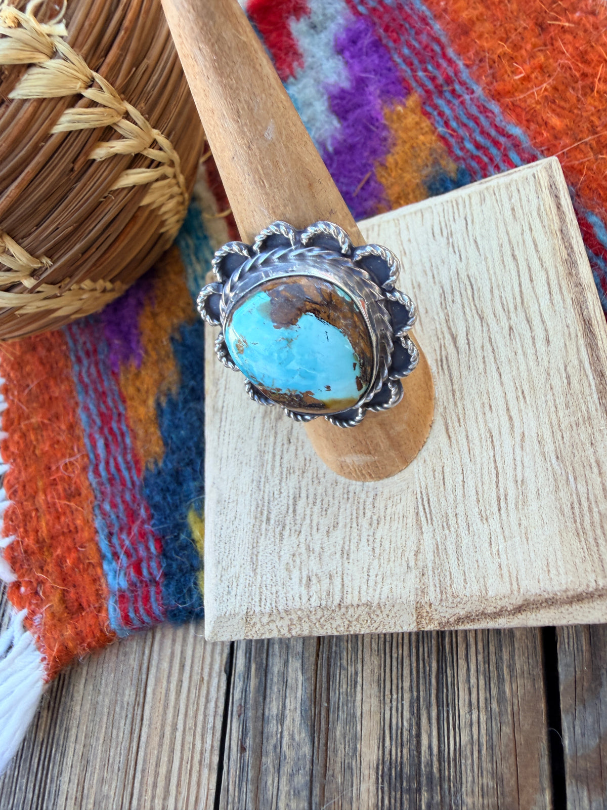 Handcrafted Royston Turquoise & Sterling Silver Ring 8 by Rosella Paxson