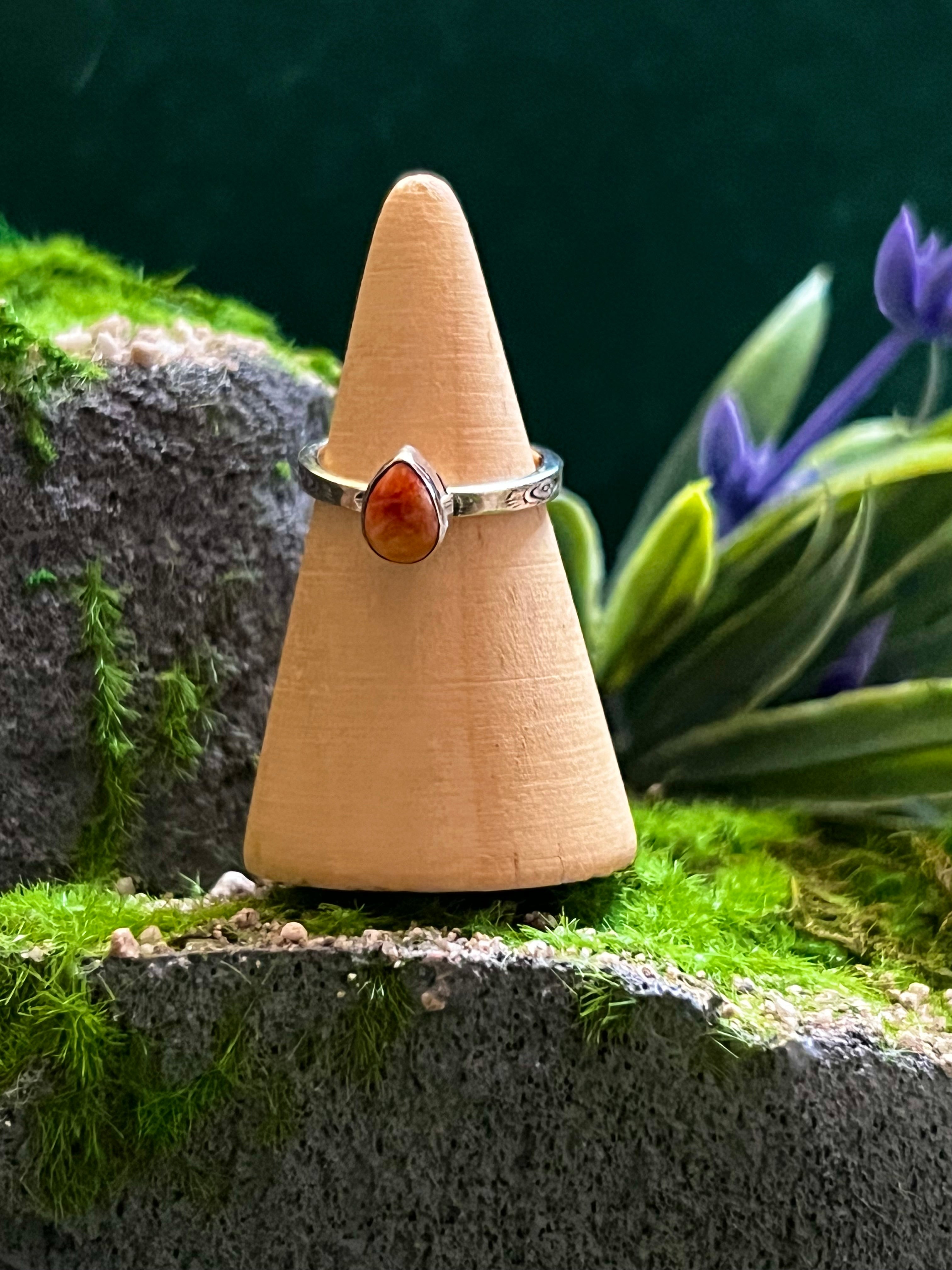 Handmade Orange Mojave TearDrop, Circle, Oval, Square, & Diamond Shape Sterling Silver Adjustable Stacker Ring