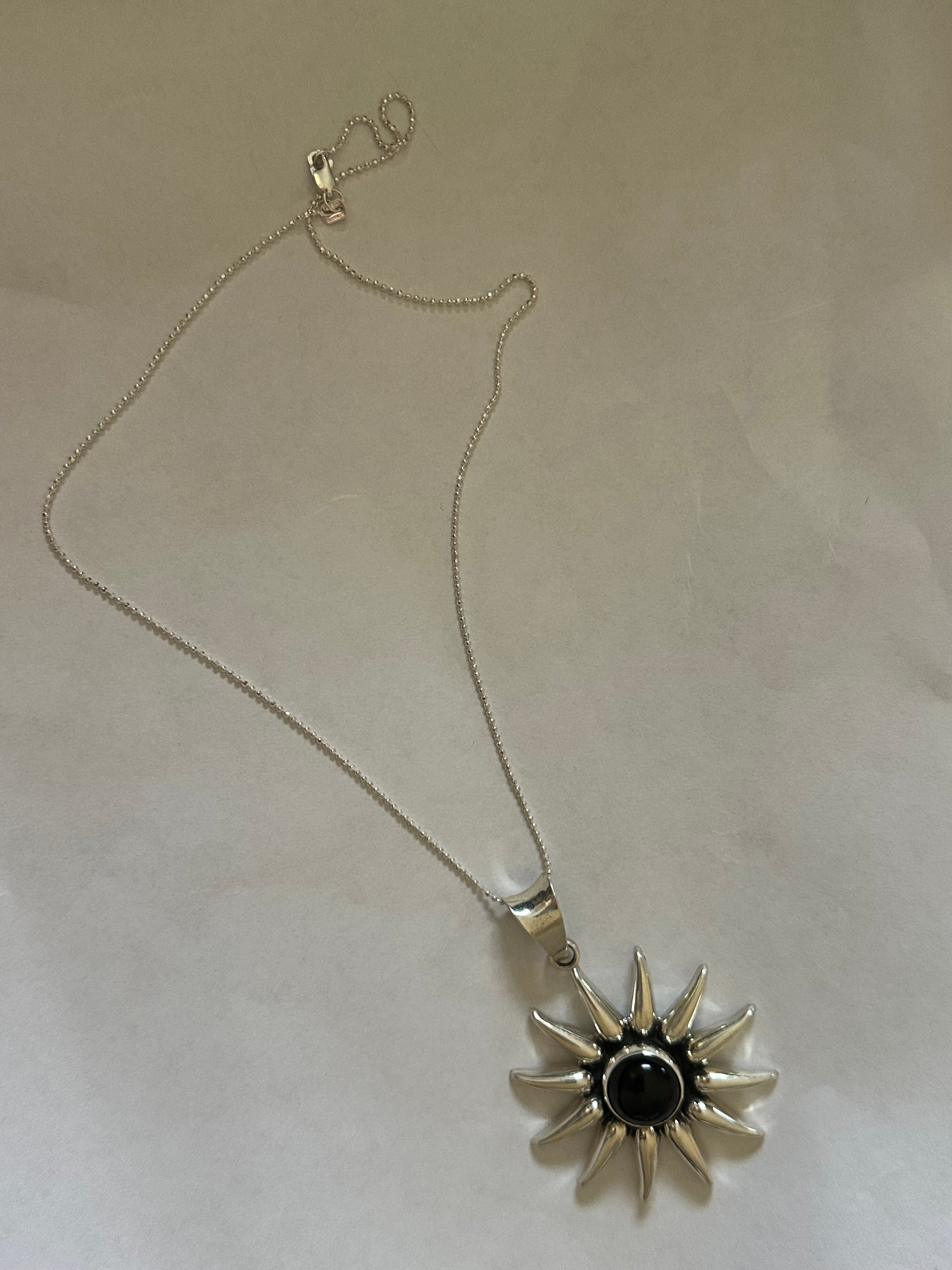 Sunburst Pendant w/Domed Obsidian Necklace