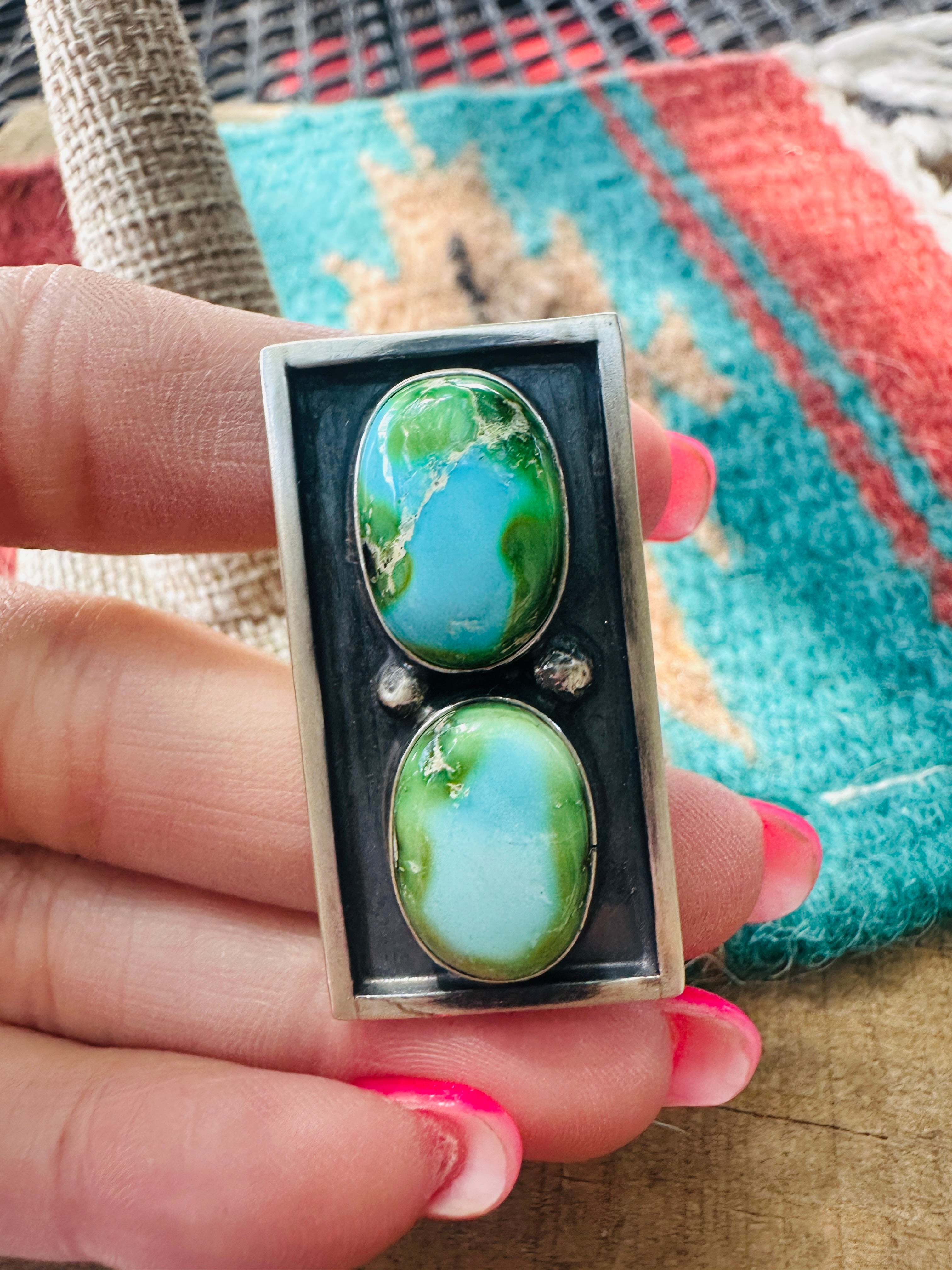 Handcrafted Sonoran Mountain Turquoise & Sterling Silver Adjustable Ring