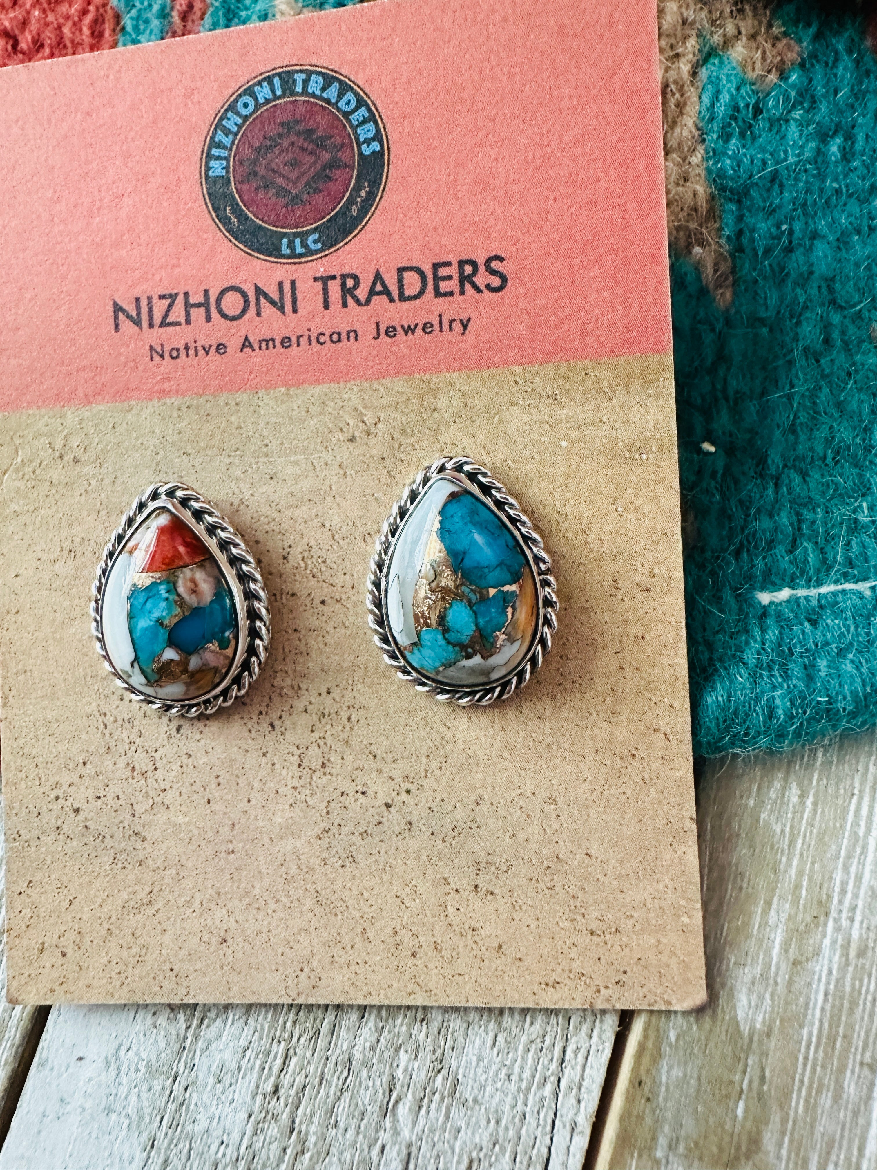 Handcrafted Sterling Silver & Spice Teardrop Stud Earrings