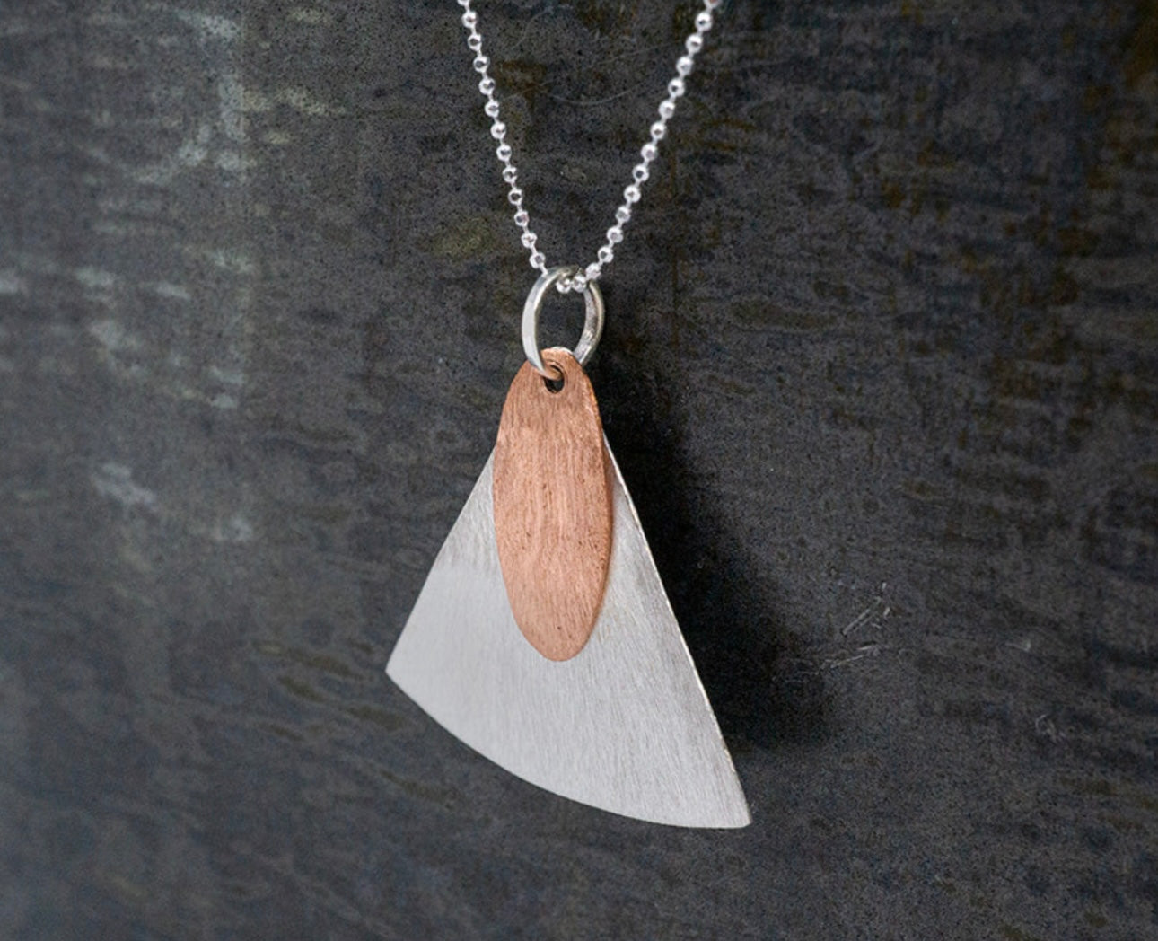 Scoured Copper & Silver Shapes Pendant Necklace