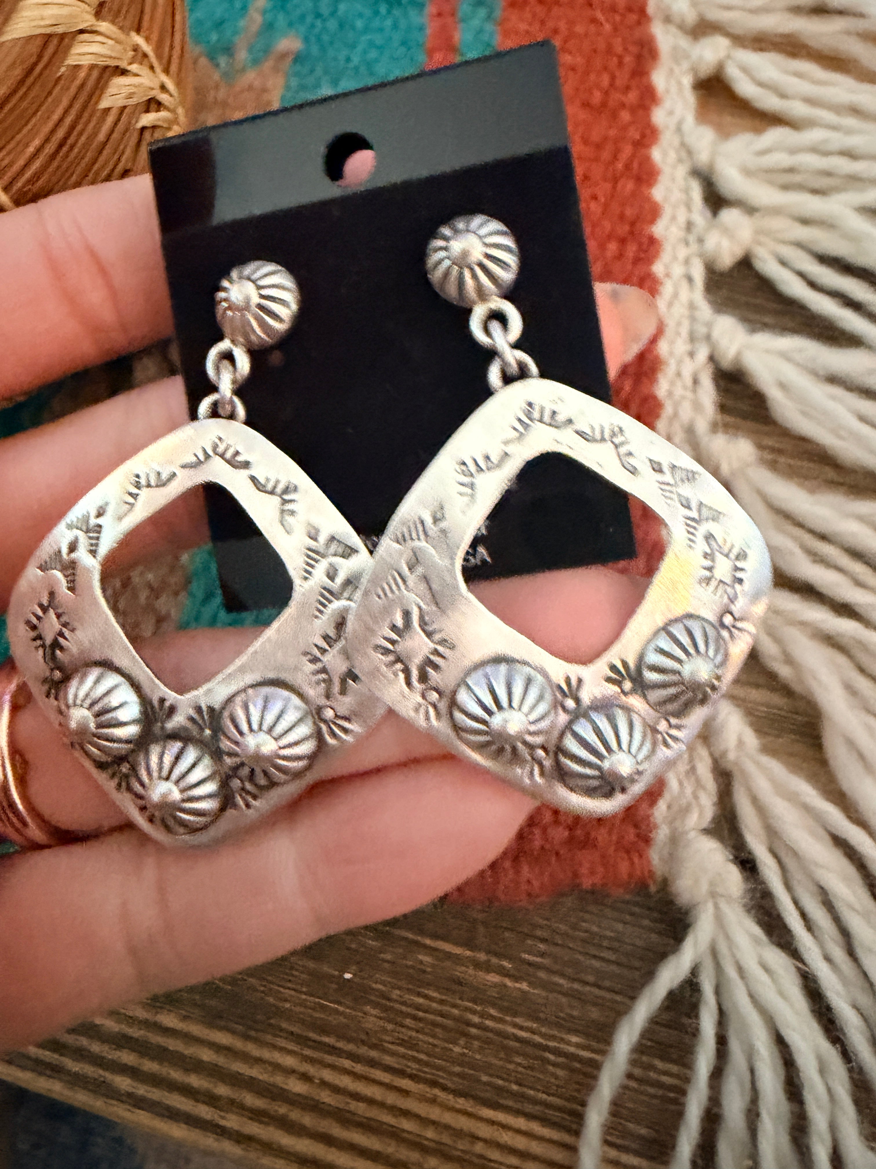 Handmade Sterling Silver Concho Dangle Earrings