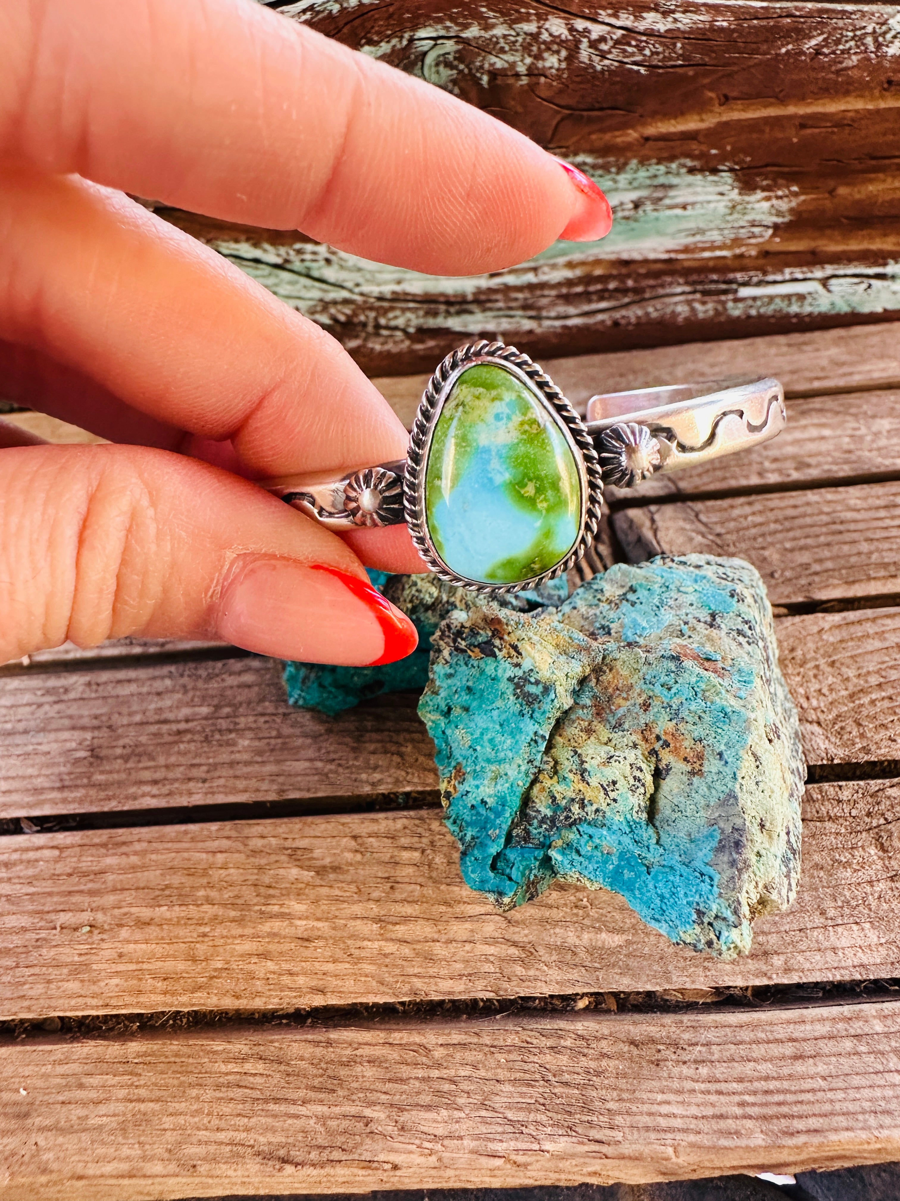 Handcrafted Sonoran Mountain Turquoise & Sterling Silver Cuff Bracelet