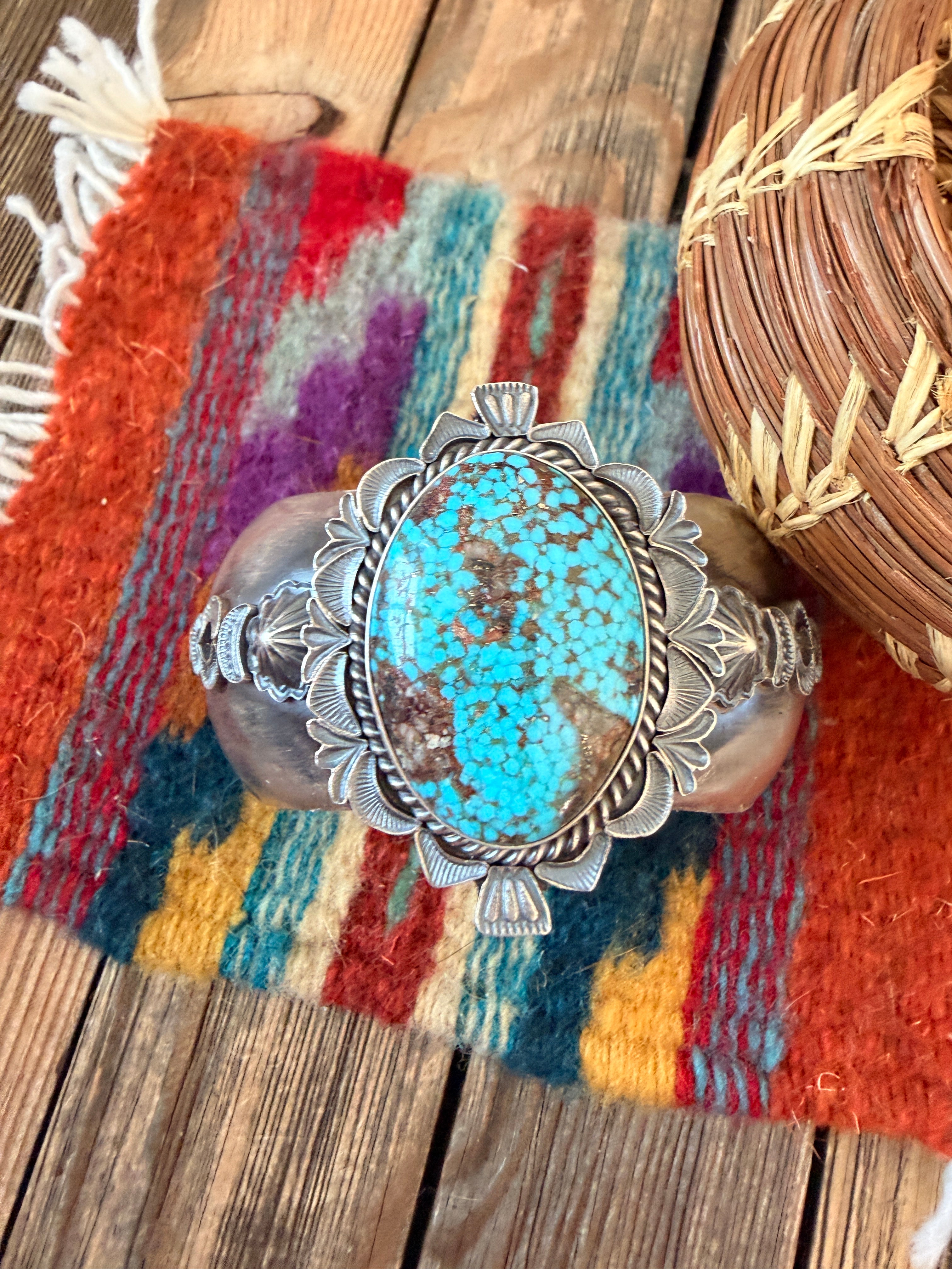Handcrafted Sleeping Beauty Turquoise & Sterling Silver Cuff Bracelet by Kevin Billah