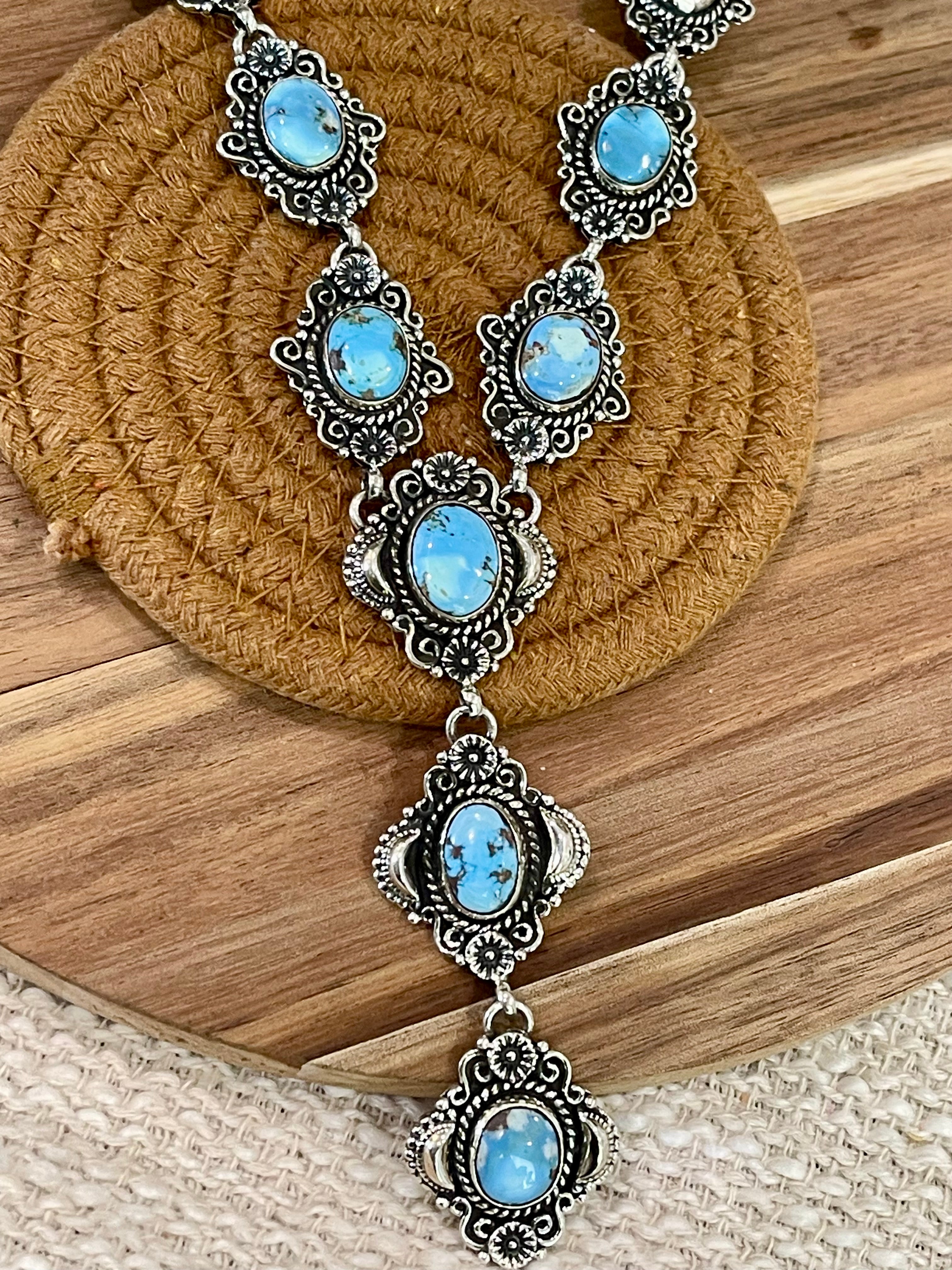 Beautiful Handmade Sterling Silver & Golden Hills Lariat Necklce