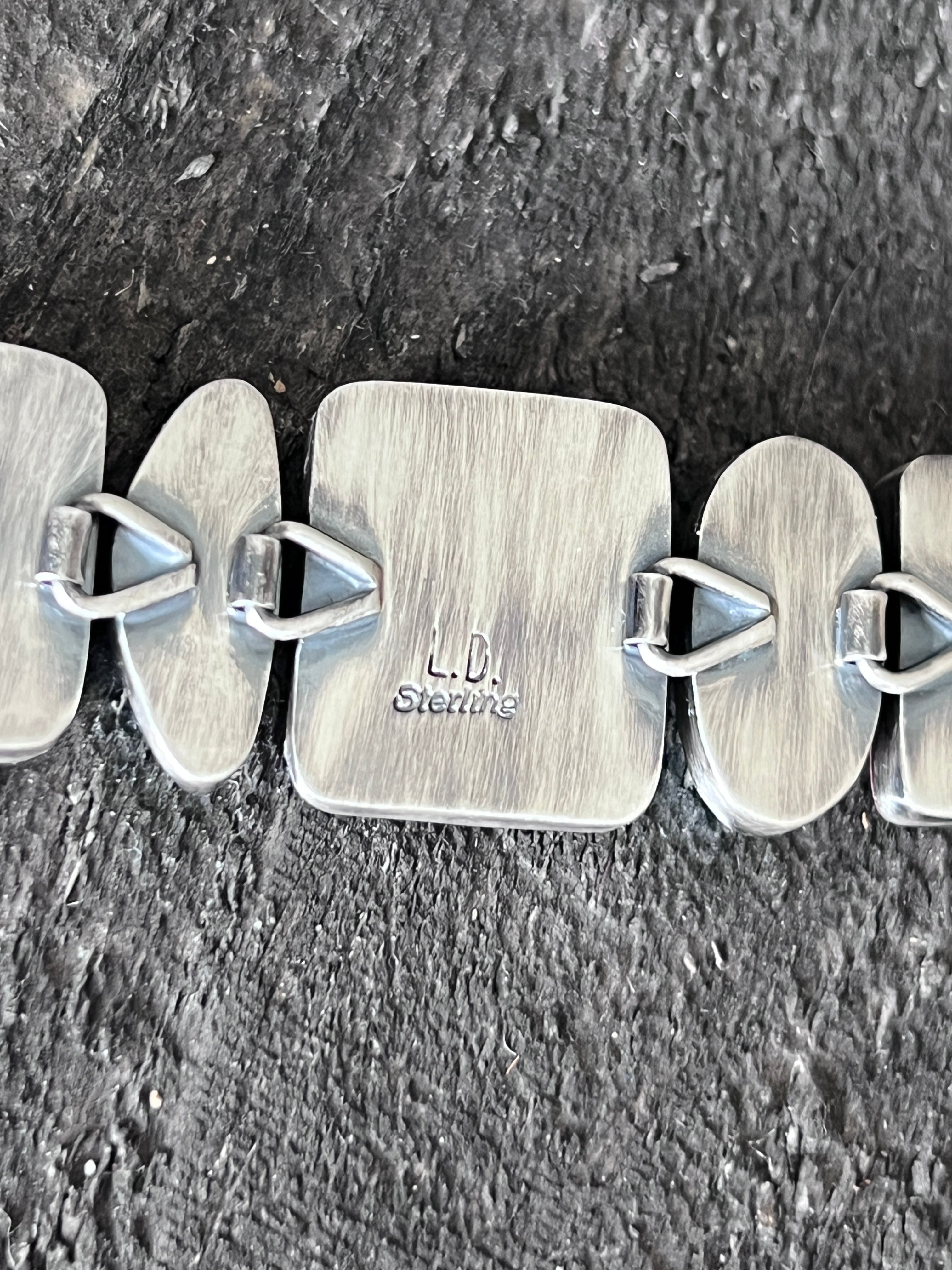 Loretta Delgarito Sterling Silver, Sonoran Mountain & Royston Ribbon Turquoise Link Bracelet