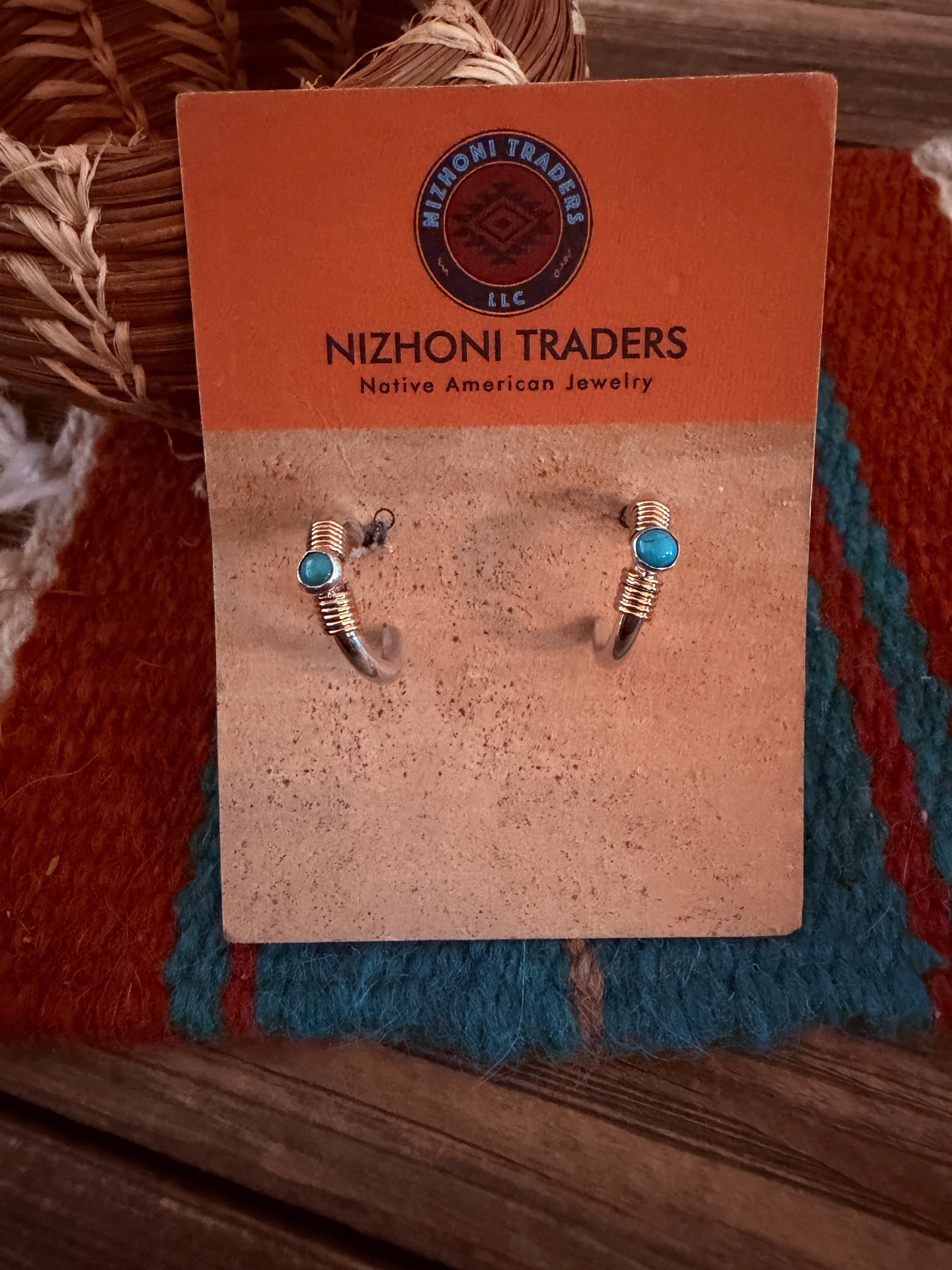 Handcrafted Turquoise & Sterling Silver Hoop Earrings