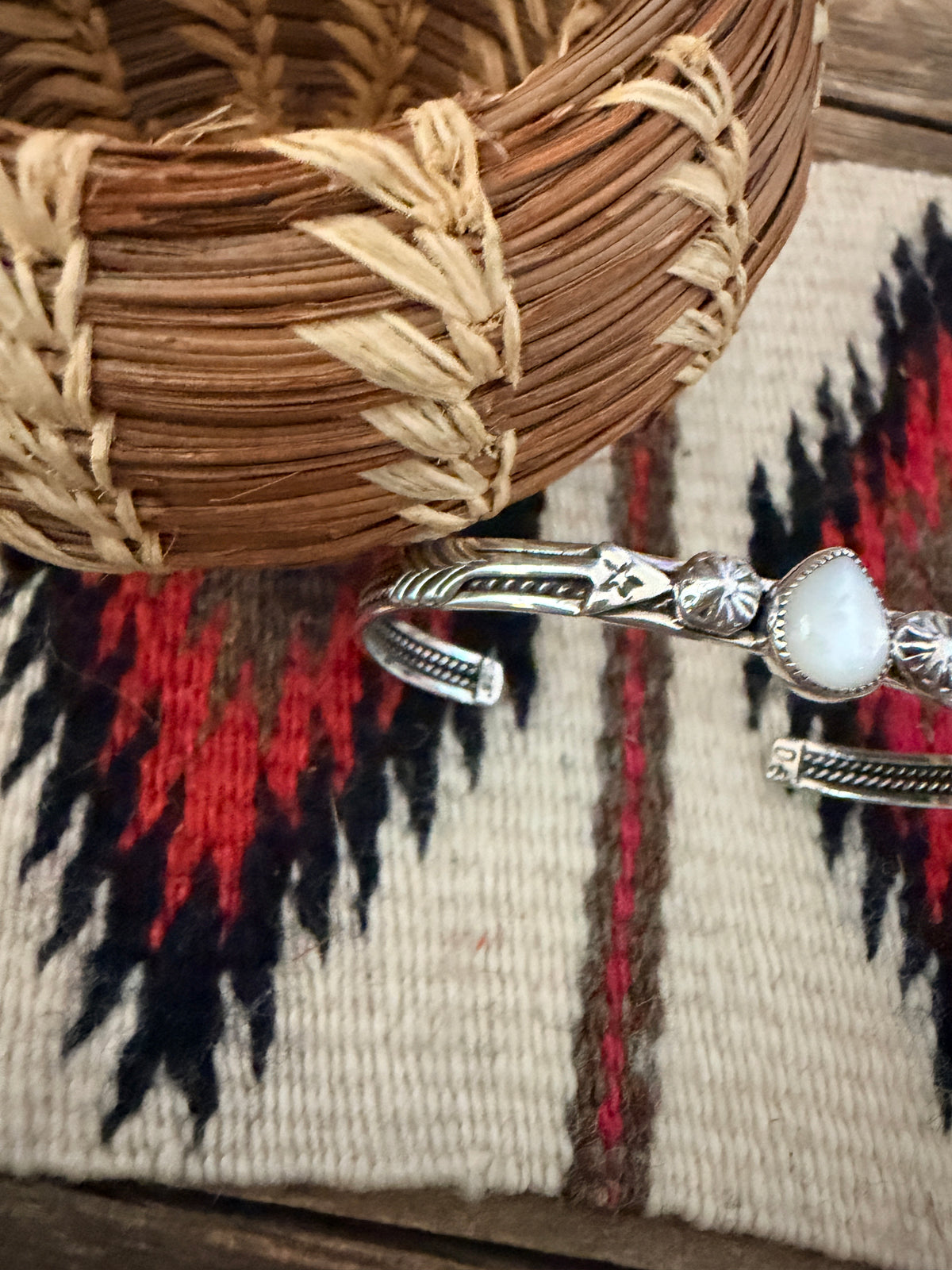 Handcrafted Sterling Silver and Mother of Pearl Cuff Bracelet