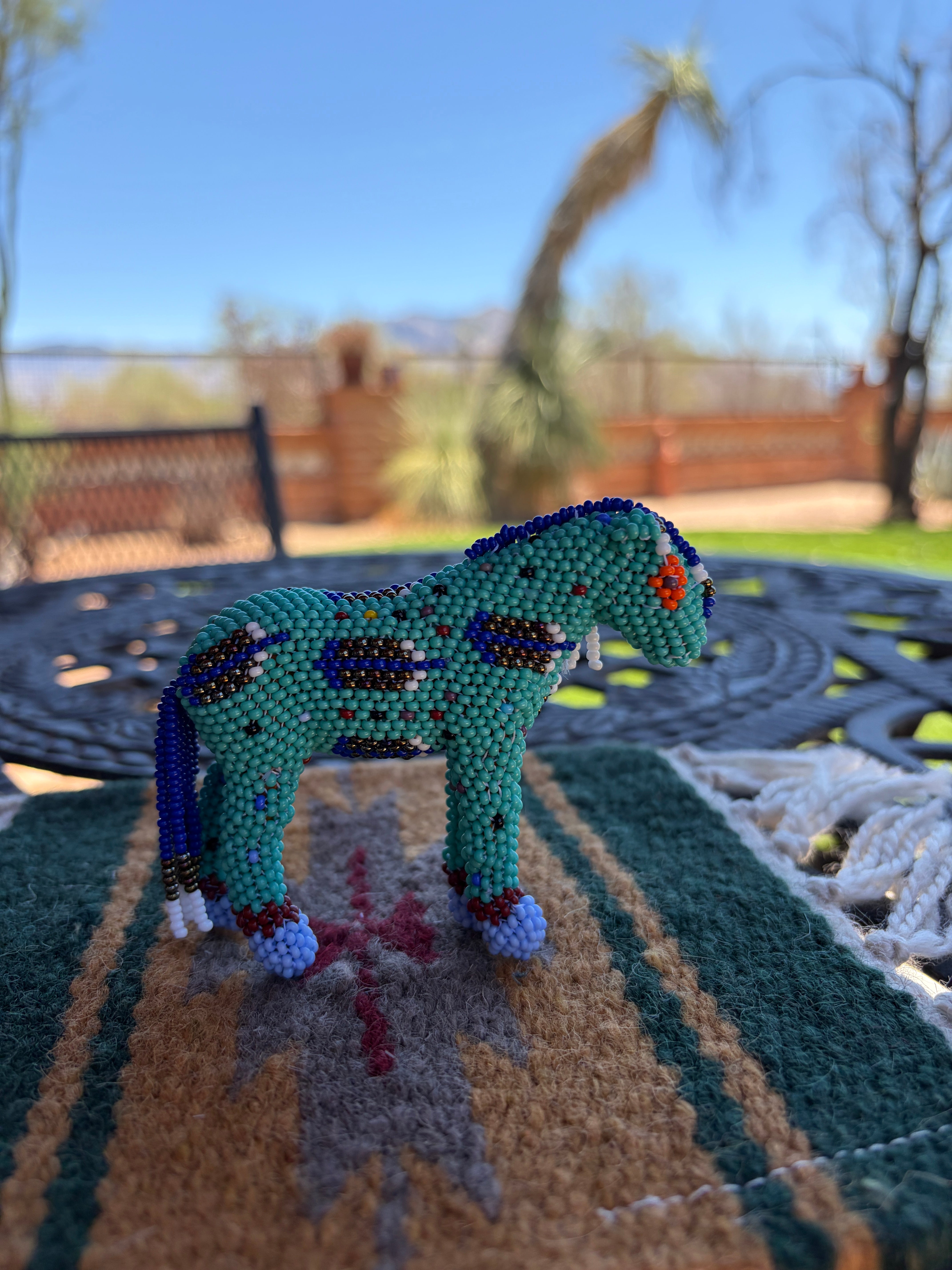 Handmade Peyote Stitched Horse Figurine- Turquoise 11