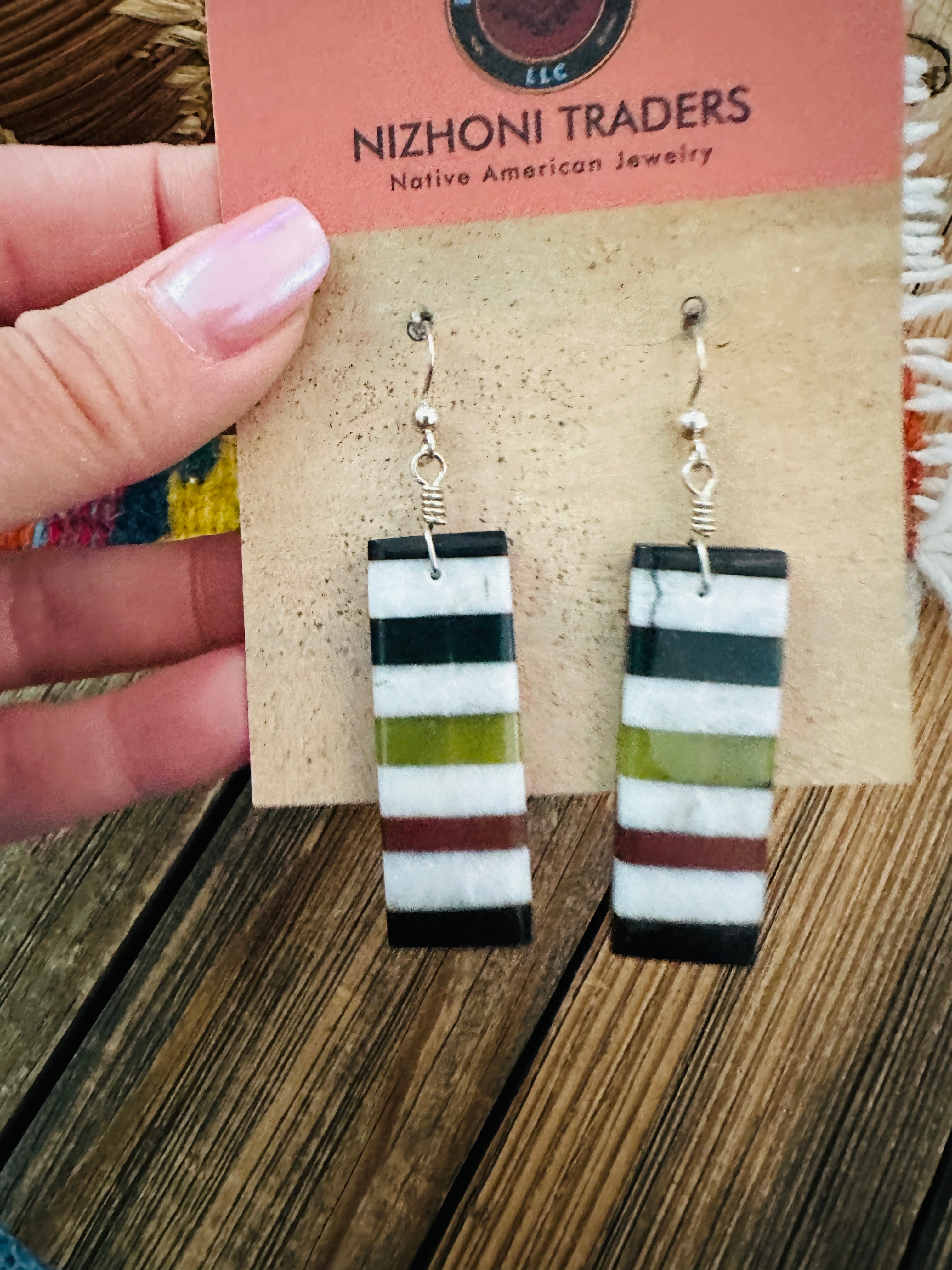 Handcrafted Multi Stone Inlay Slab Dangle Earrings