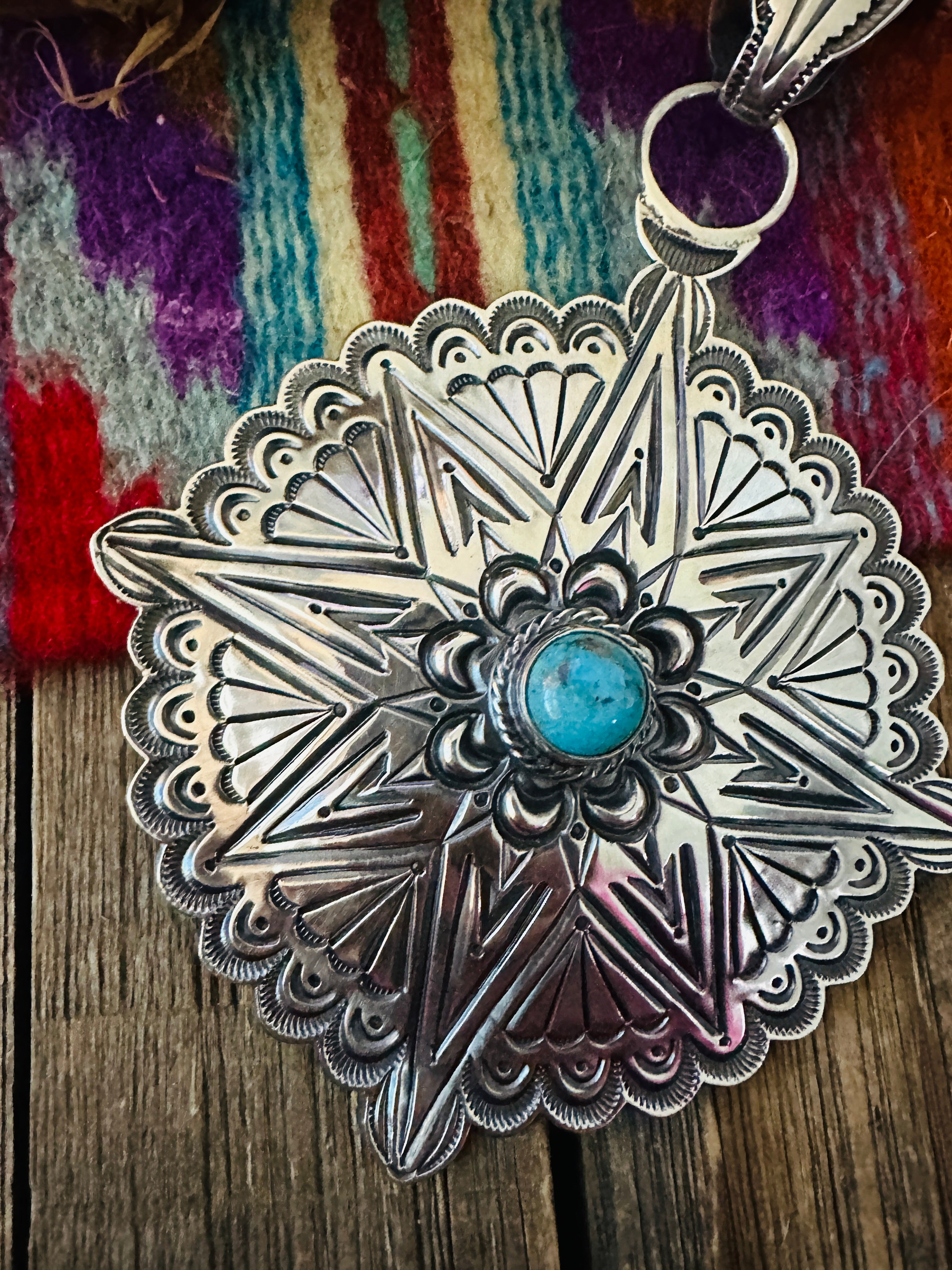 Handcrafted Turquoise & Sterling Silver Concho Pendant by Roland Dixson