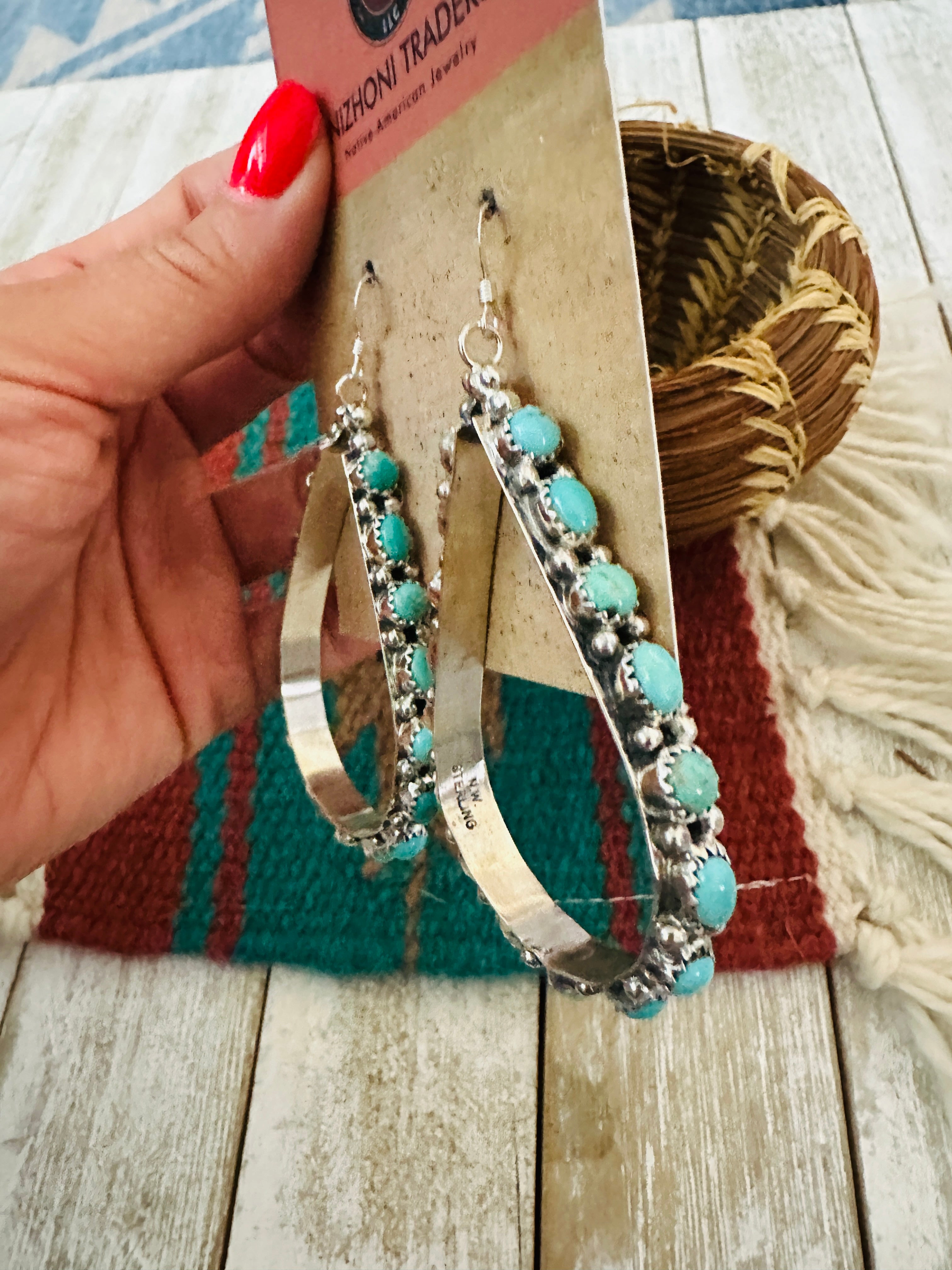 Handcrafted Turquoise & Sterling Silver Teardrop Dangle Earrings