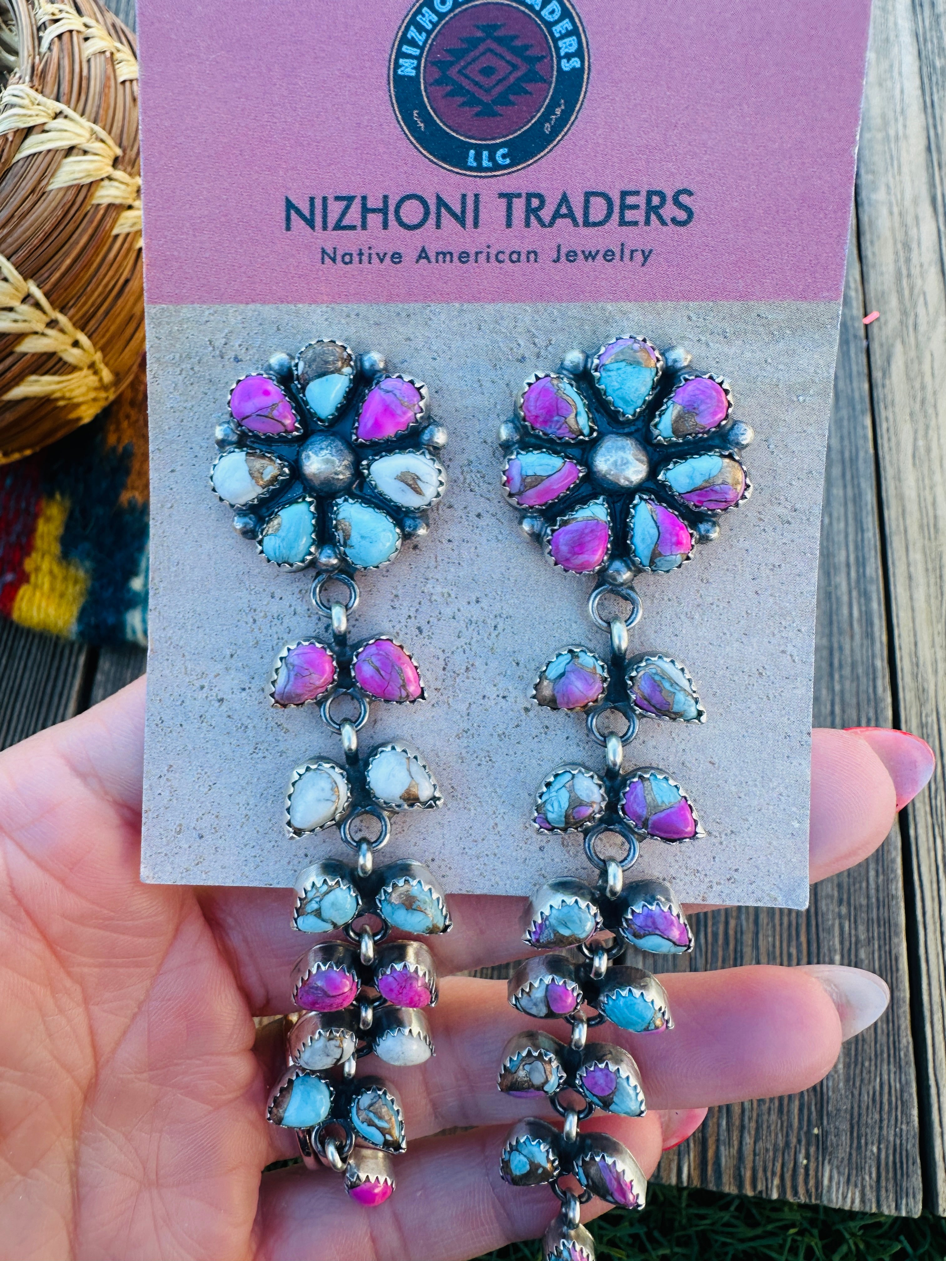 Handcrafted Cotton Candy & Sterling Silver Cluster Dangle Earrings by Pearlene Spencer